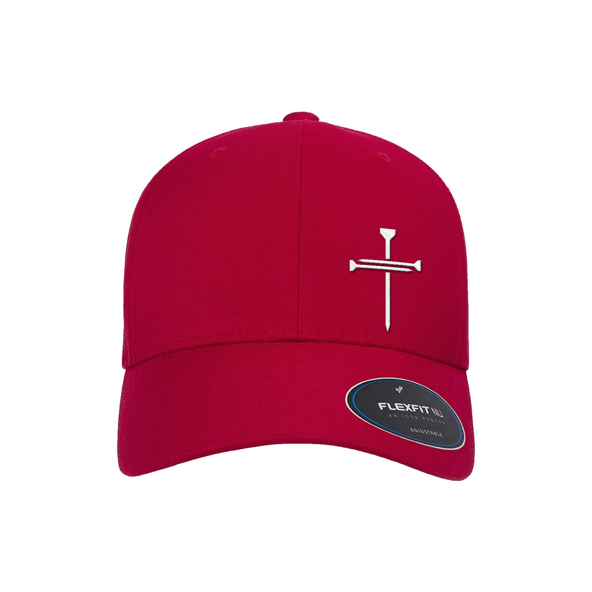 OurTrueGod Customs Hat Flexfit Adjustable Cap / Red / One Size Nail Cross Lower Left Premium Flexfit Hats