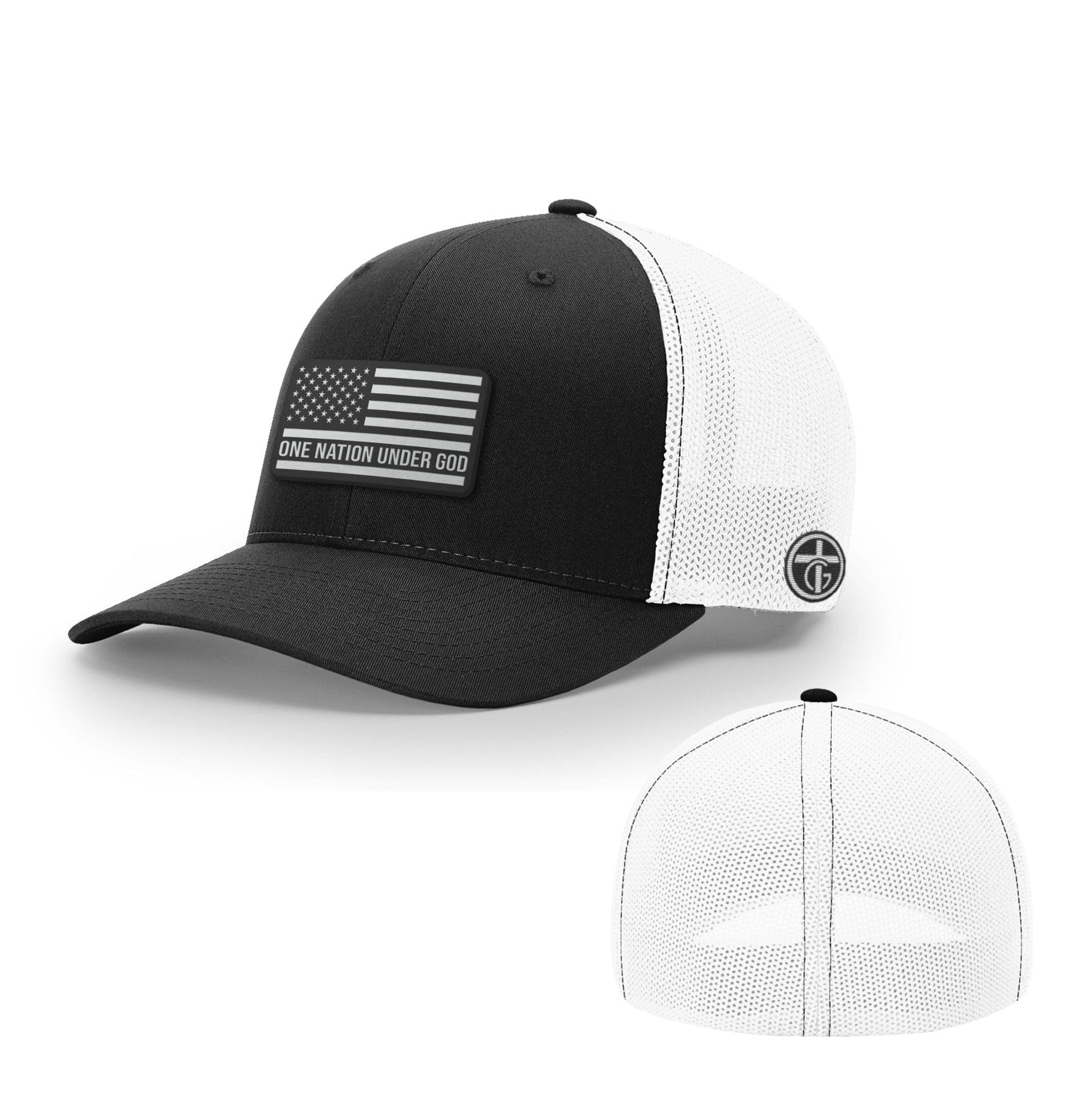 OurTrueGod Customs Hat Flexfit / Black and White / S/M One Nation Under God Flag DBD Edition Patch Hats