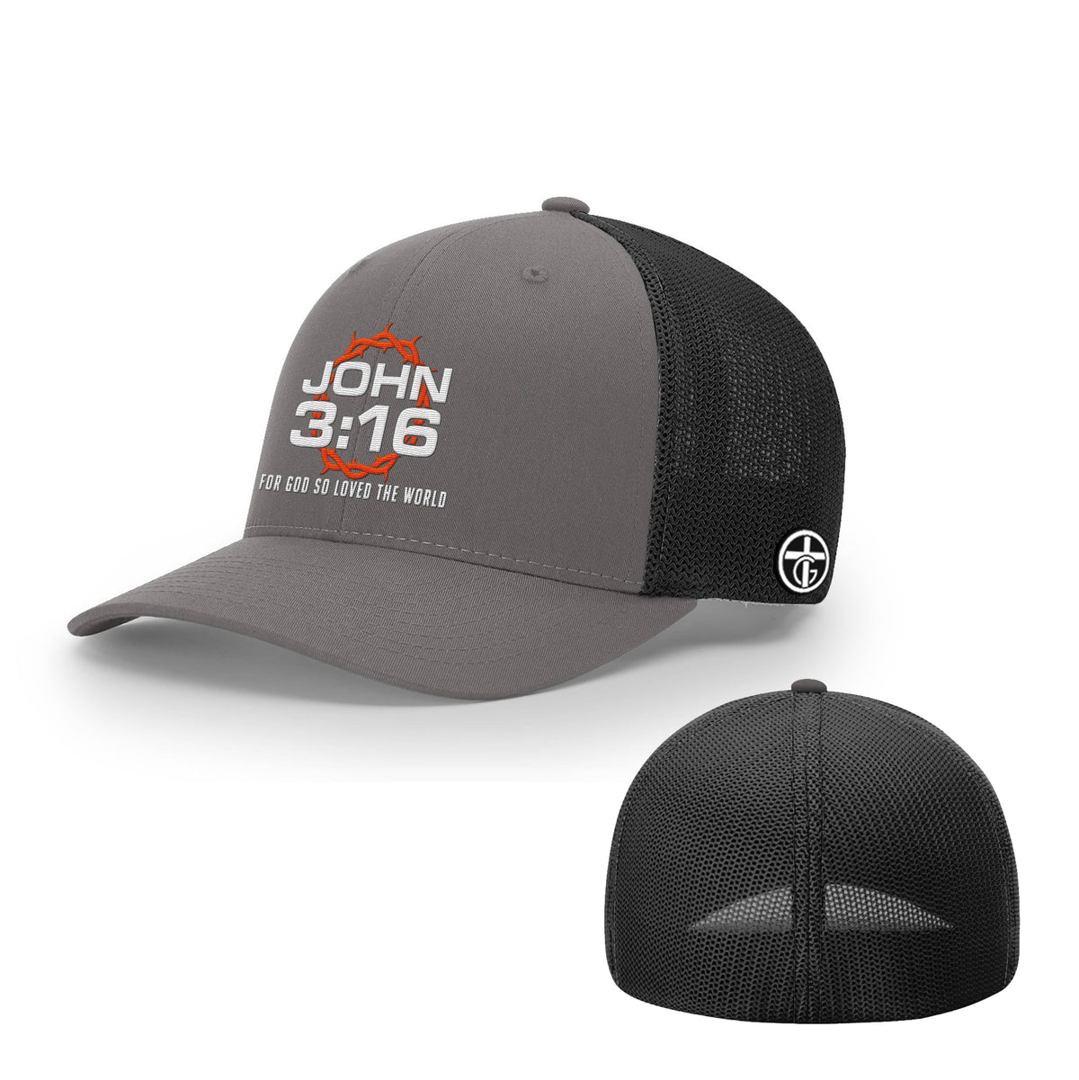 OurTrueGod Customs Hat Flexfit / Charcoal and Black / S/M For God So Loved The World Hats