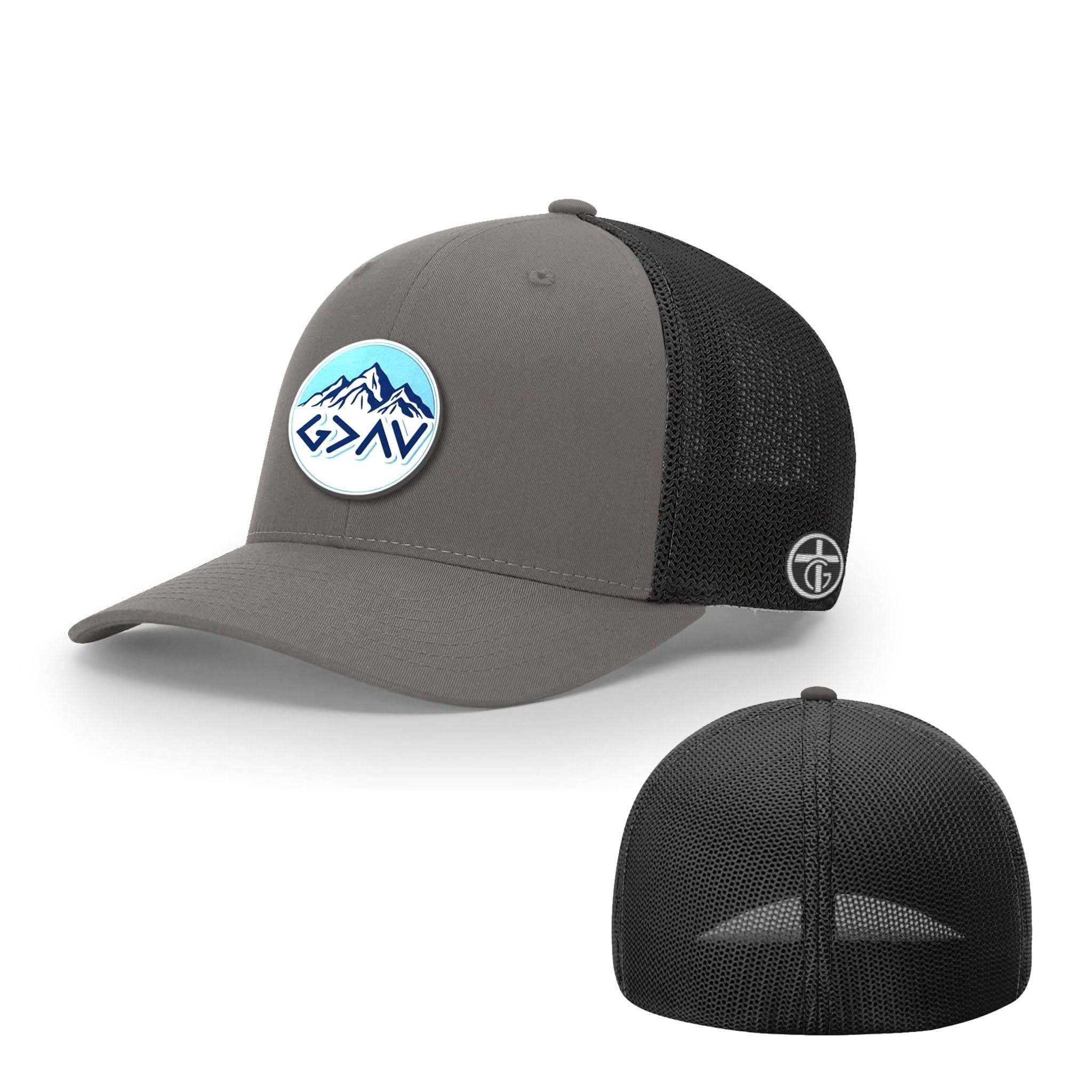 OurTrueGod Customs Hat Flexfit / Charcoal and Black / S/M God Is Greater Than The Highs And Lows Mountain Circle Patch Hats