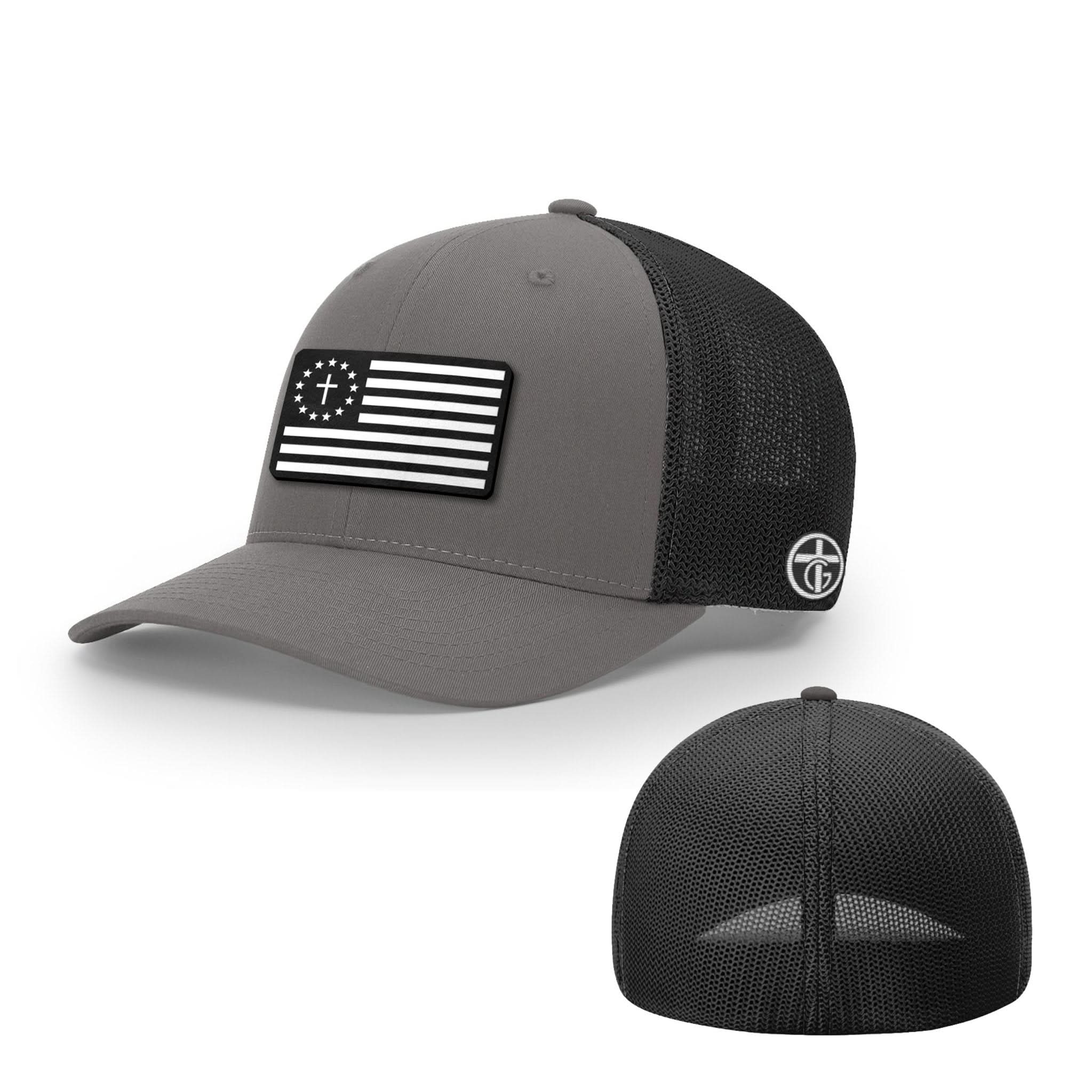 OurTrueGod Customs Hat Flexfit / Charcoal and Black / S/M One Nation Under God White Leather Patch Hat - Snapback & Flexfit
