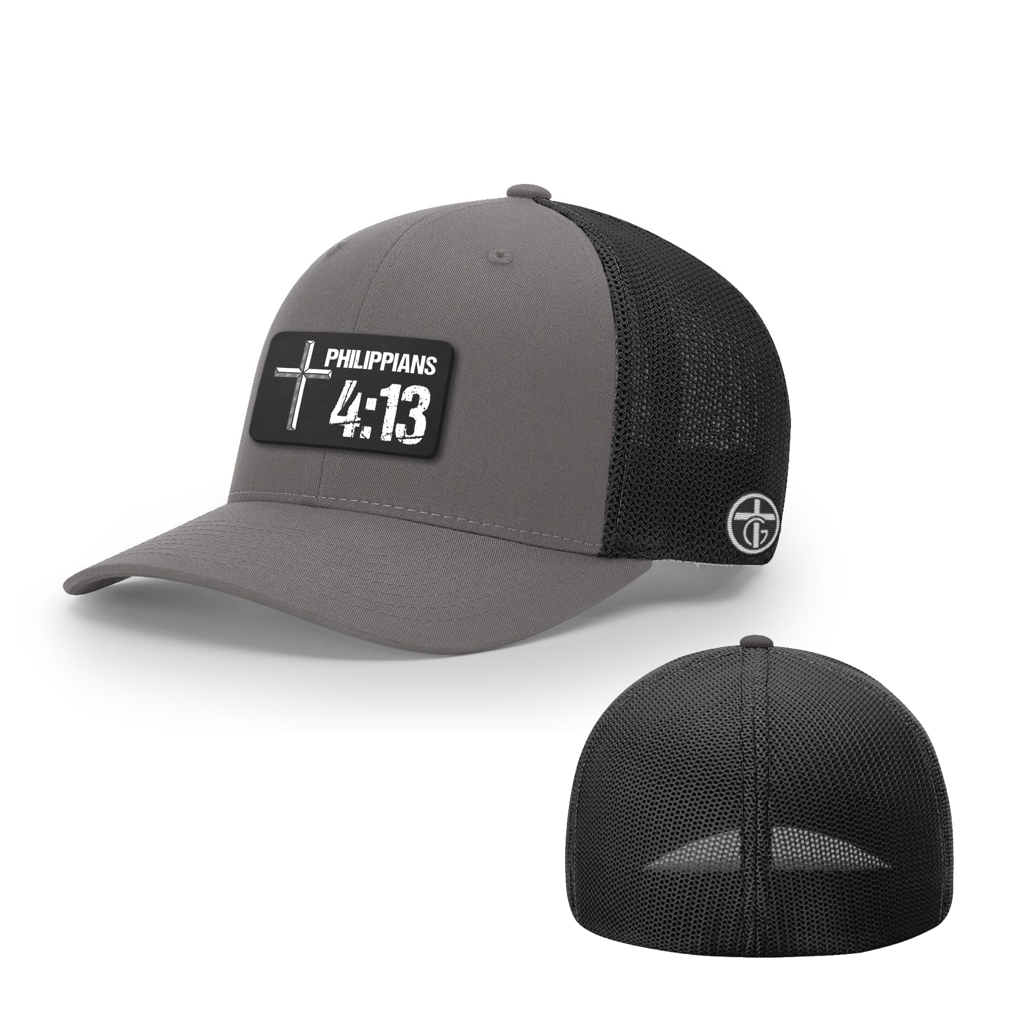 OurTrueGod Customs Hat Flexfit / Charcoal and Black / S/M Philippians 4:13 Patch Hats