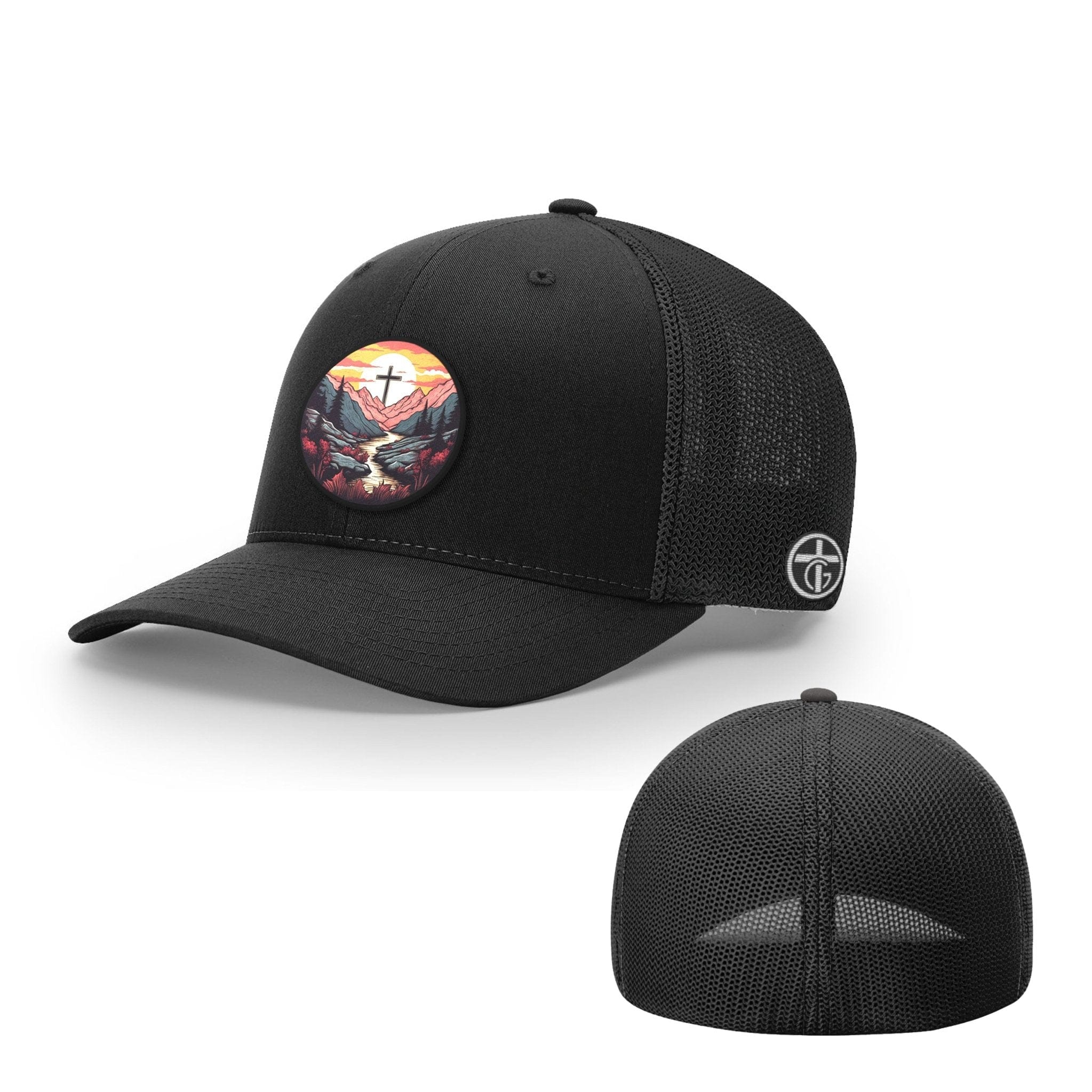 OurTrueGod Customs Hat Flexfit / Full Black / S/M Faith Can Move Mountains v2 Circle Patch Hats