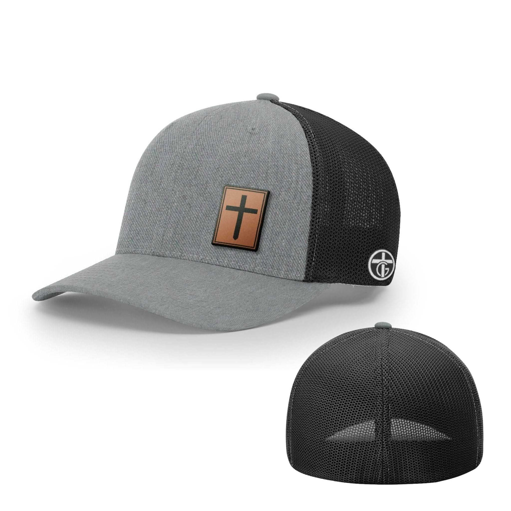 OurTrueGod Customs Hat Flexfit / Heather and Black / S/M Cross Leather Patch Hats