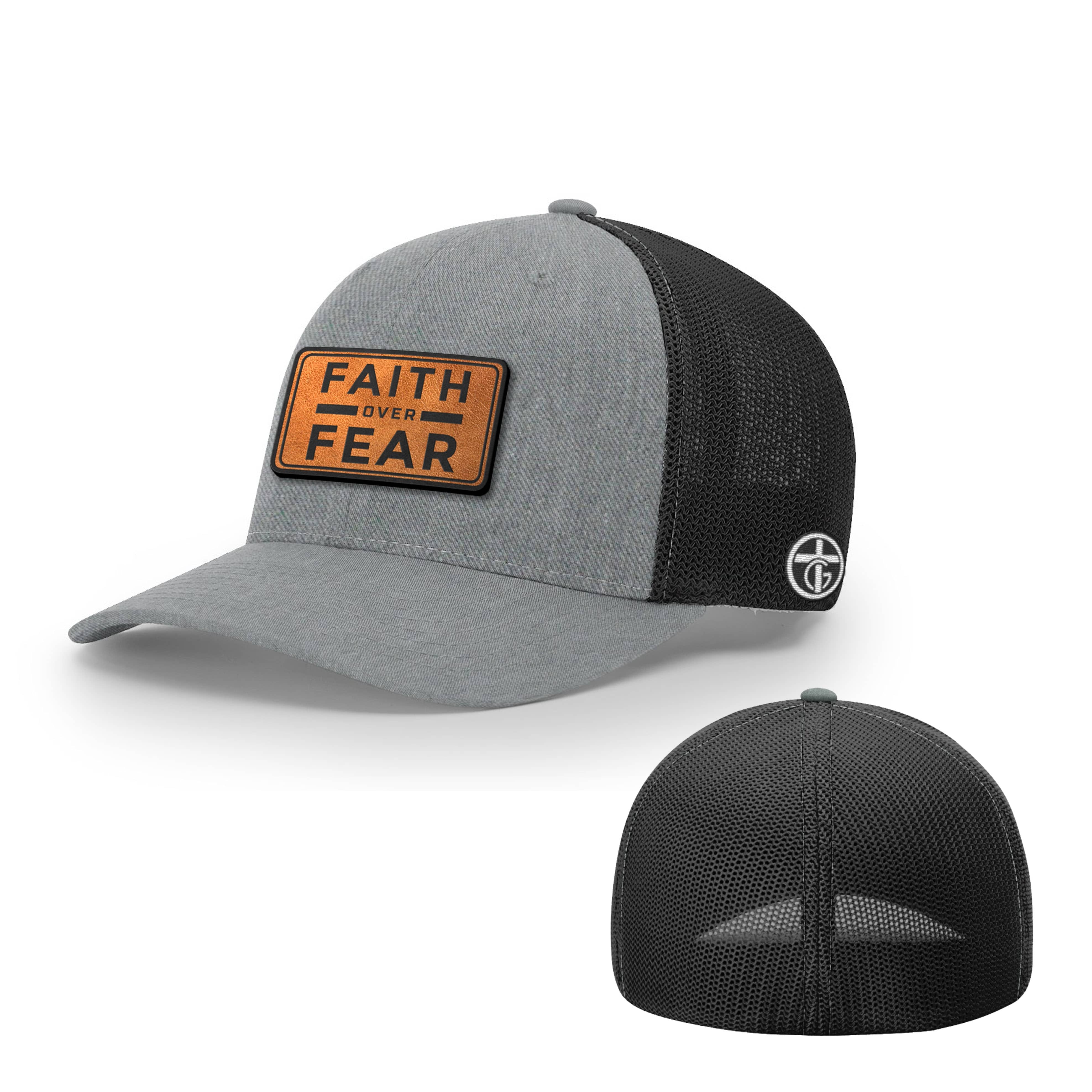 OurTrueGod Customs Hat Flexfit / Heather and Black / S/M Faith Over Fear Leather Patch Hats