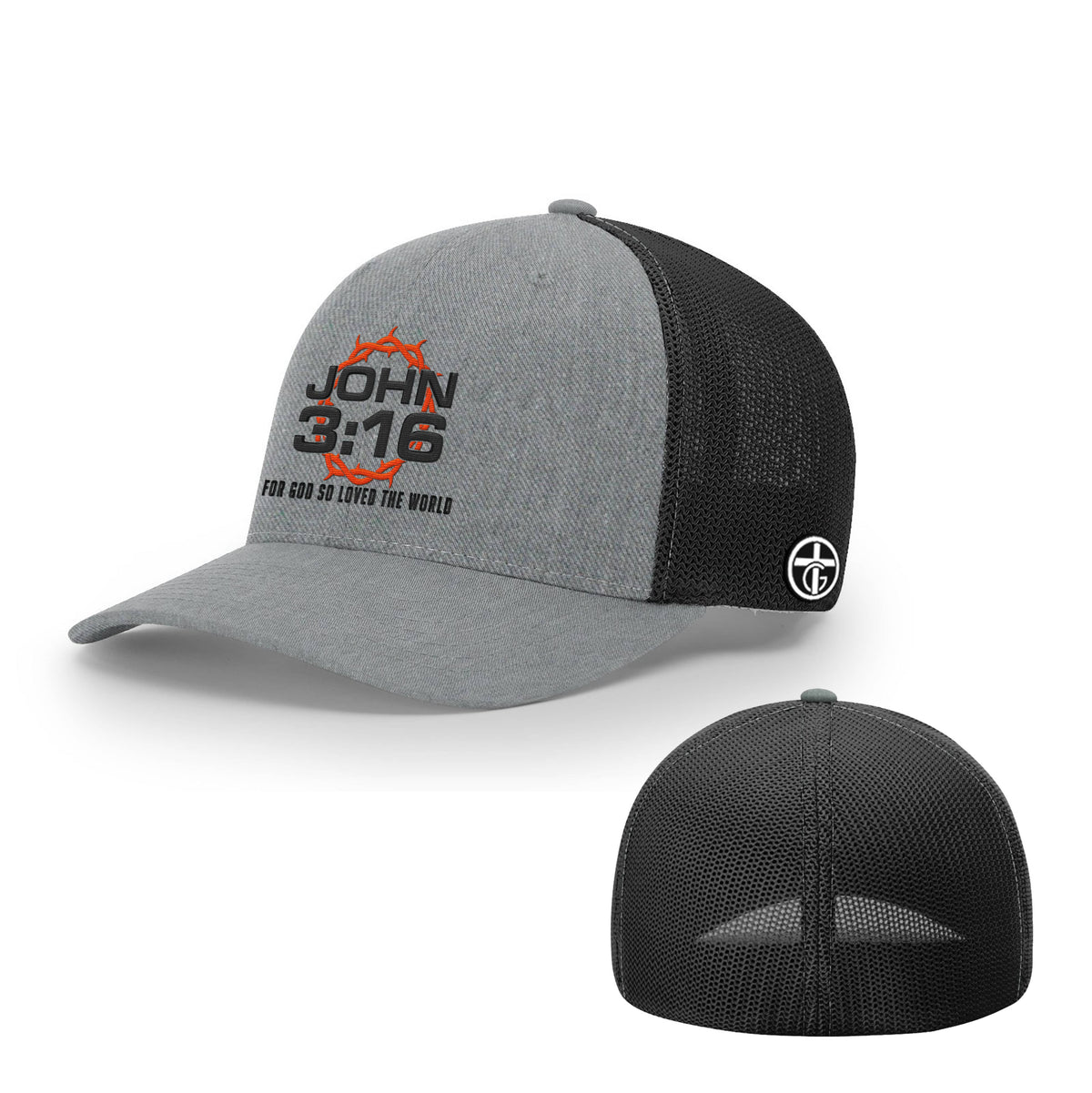 OurTrueGod Customs Hat Flexfit / Heather and Black / S/M For God So Loved The World Hats
