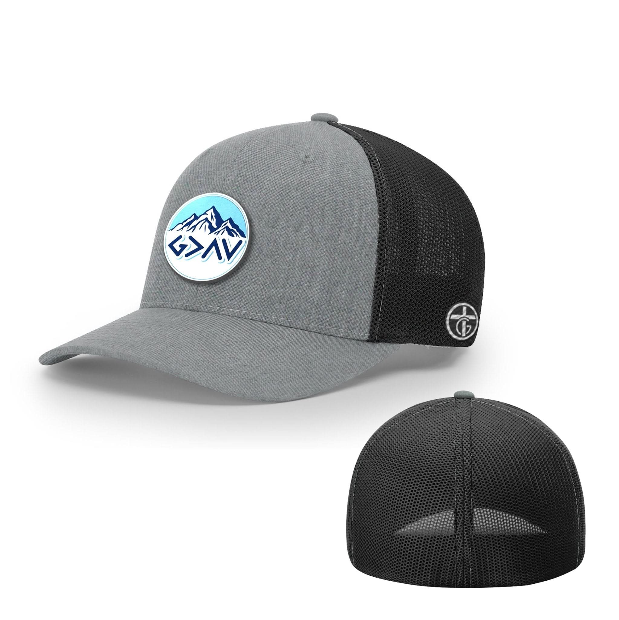 OurTrueGod Customs Hat Flexfit / Heather and Black / S/M God Is Greater Than The Highs And Lows Mountain Circle Patch Hats