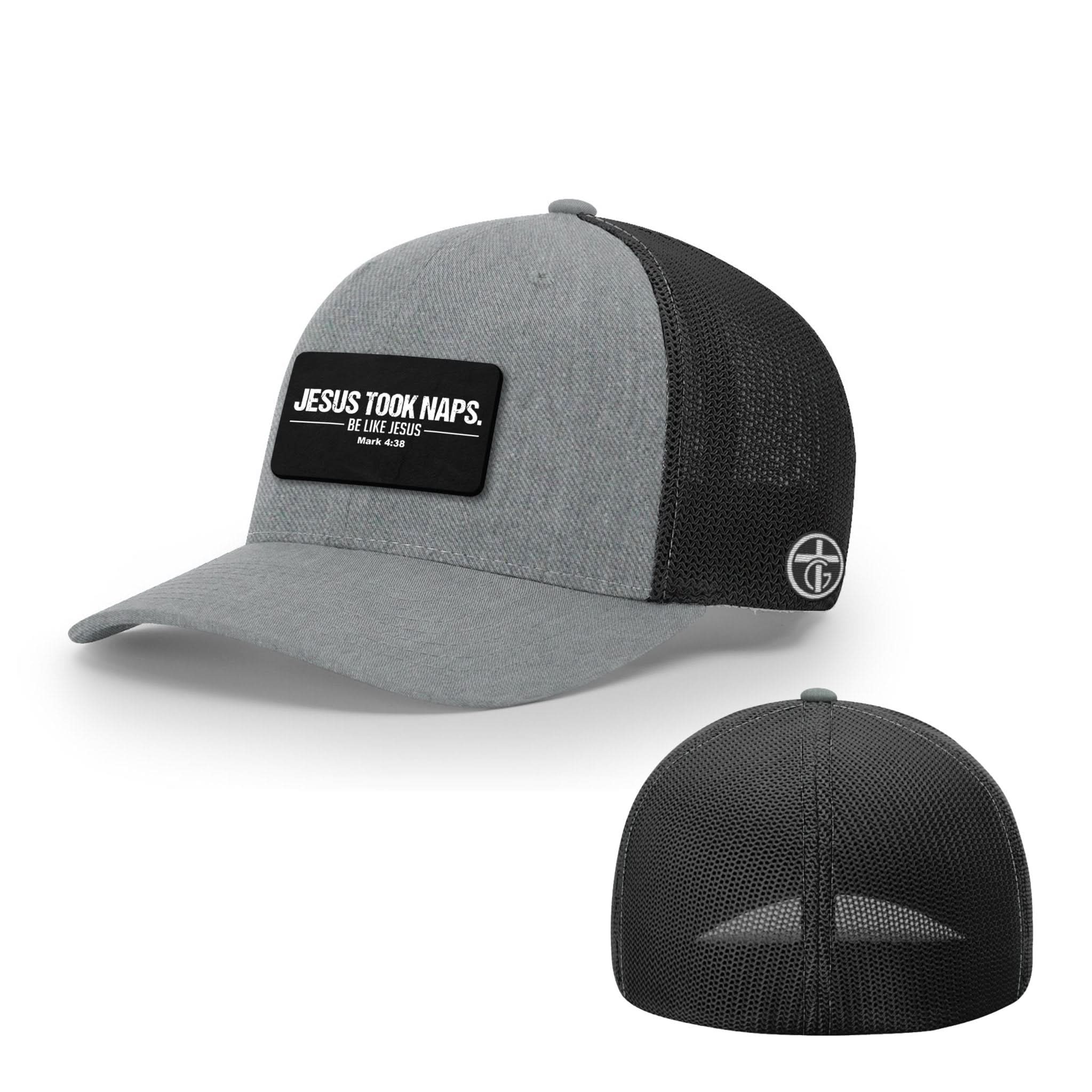 OurTrueGod Customs Hat Flexfit / Heather and Black / S/M Jesus Took Naps Patch Hats