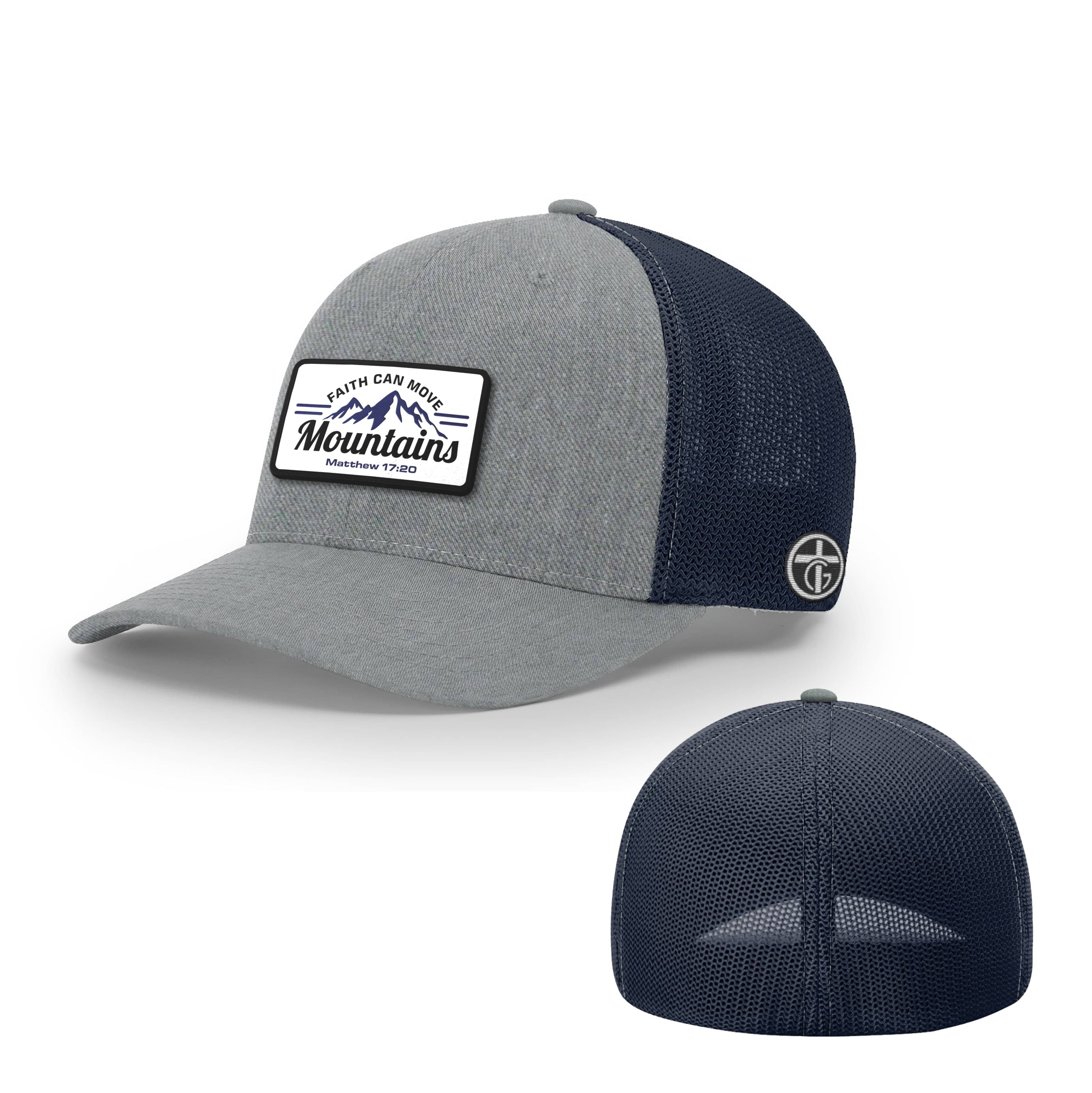 OurTrueGod Customs Hat Flexfit / Heather and Navy / S/M Faith Can Move Mountains Patch Hats