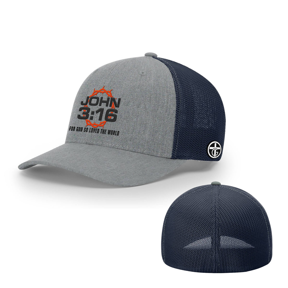 OurTrueGod Customs Hat Flexfit / Heather and Navy / S/M For God So Loved The World Hats