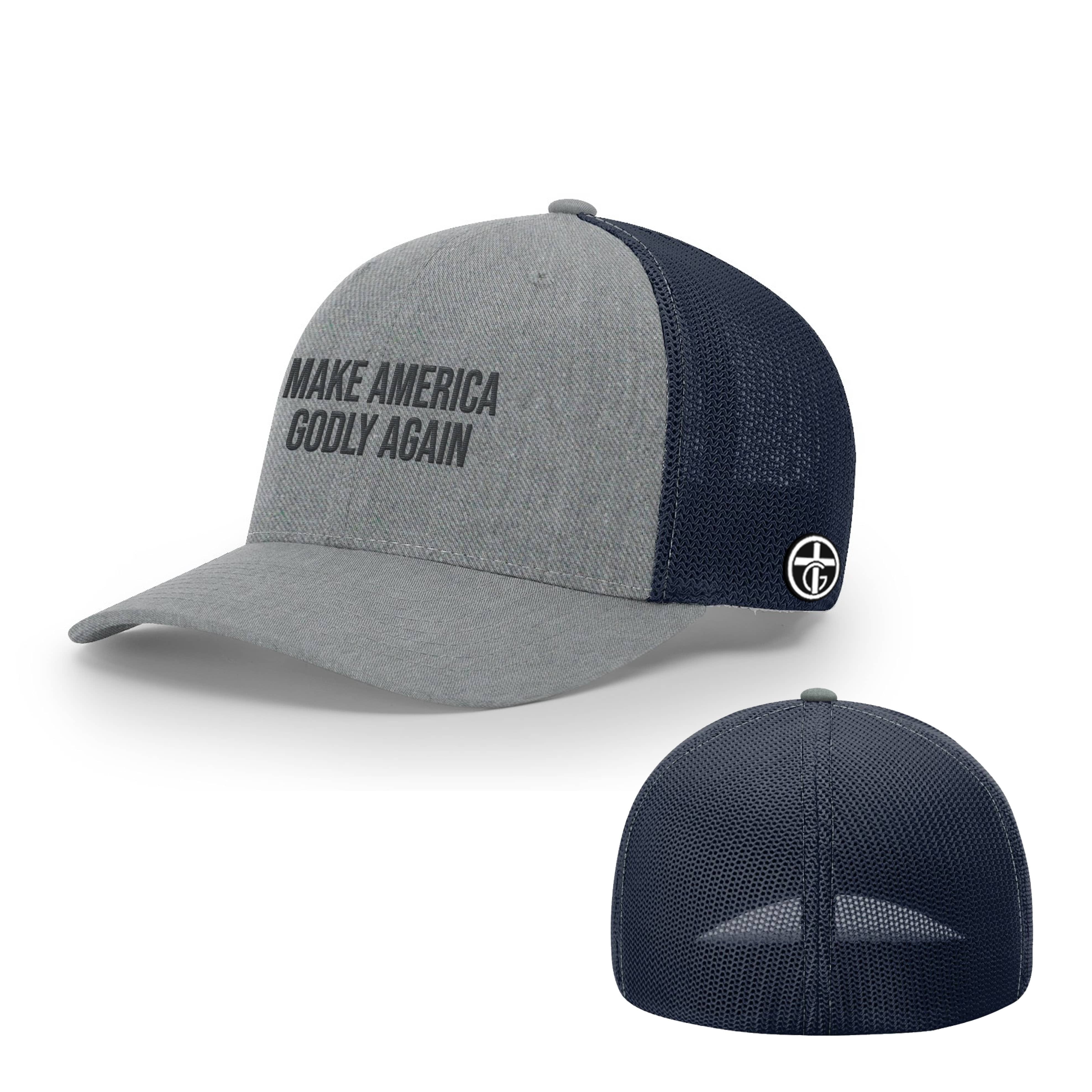 OurTrueGod Customs Hat Flexfit / Heather and Navy / S/M Make America Godly Again Hats