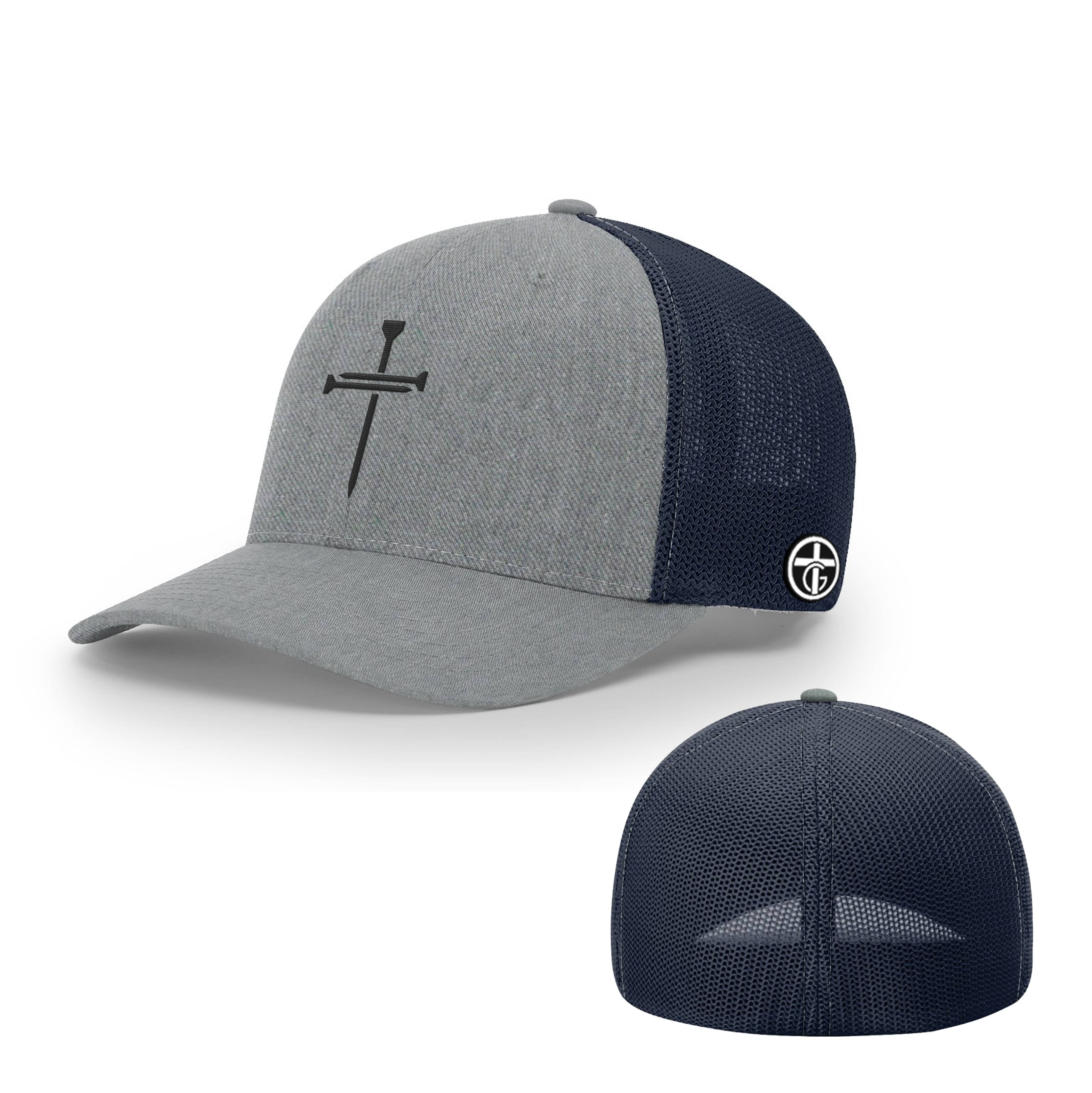 OurTrueGod Customs Hat Flexfit / Heather and Navy / S/M Nail Cross Center Hats