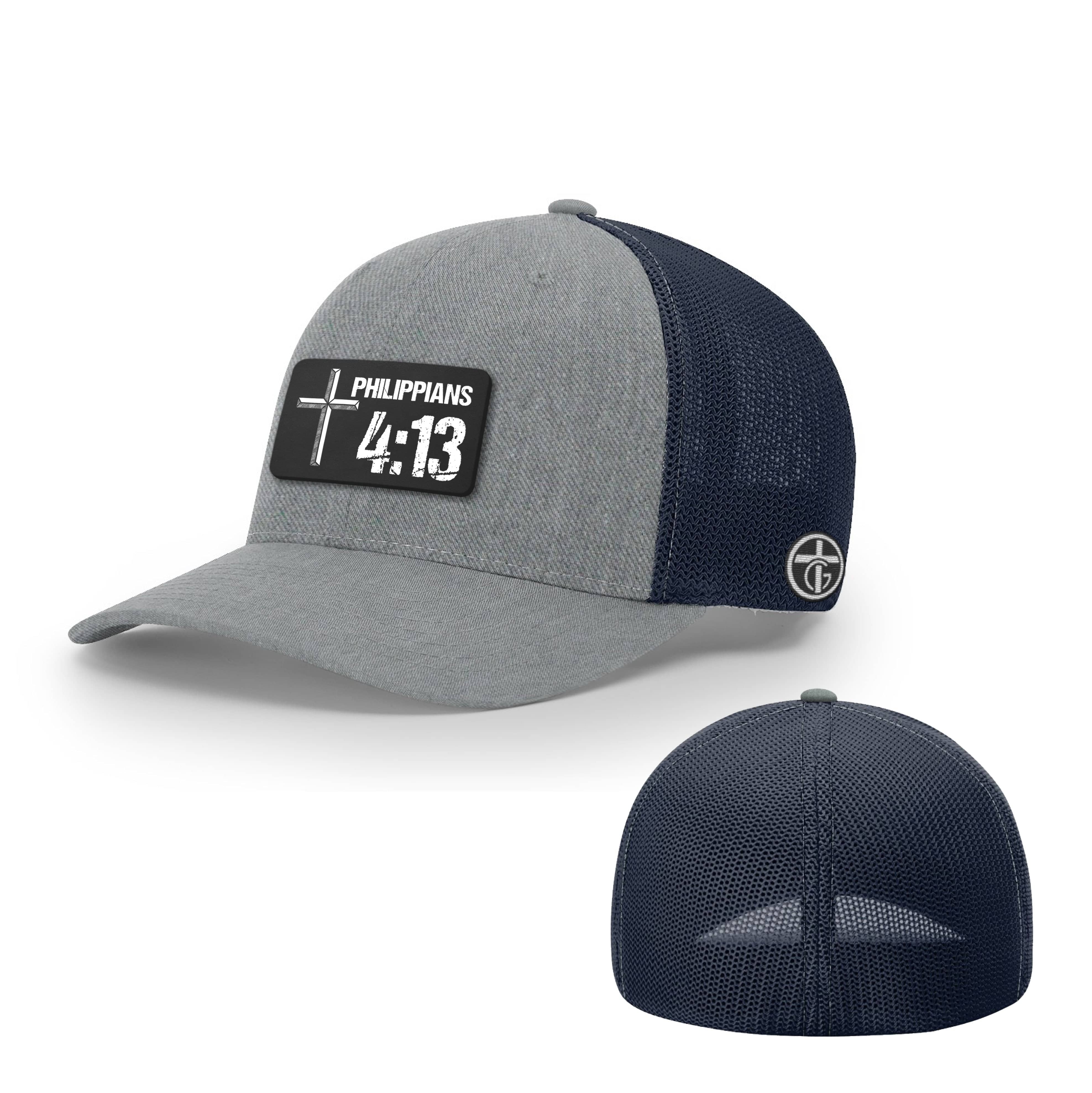 OurTrueGod Customs Hat Flexfit / Heather and Navy / S/M Philippians 4:13 Patch Hats