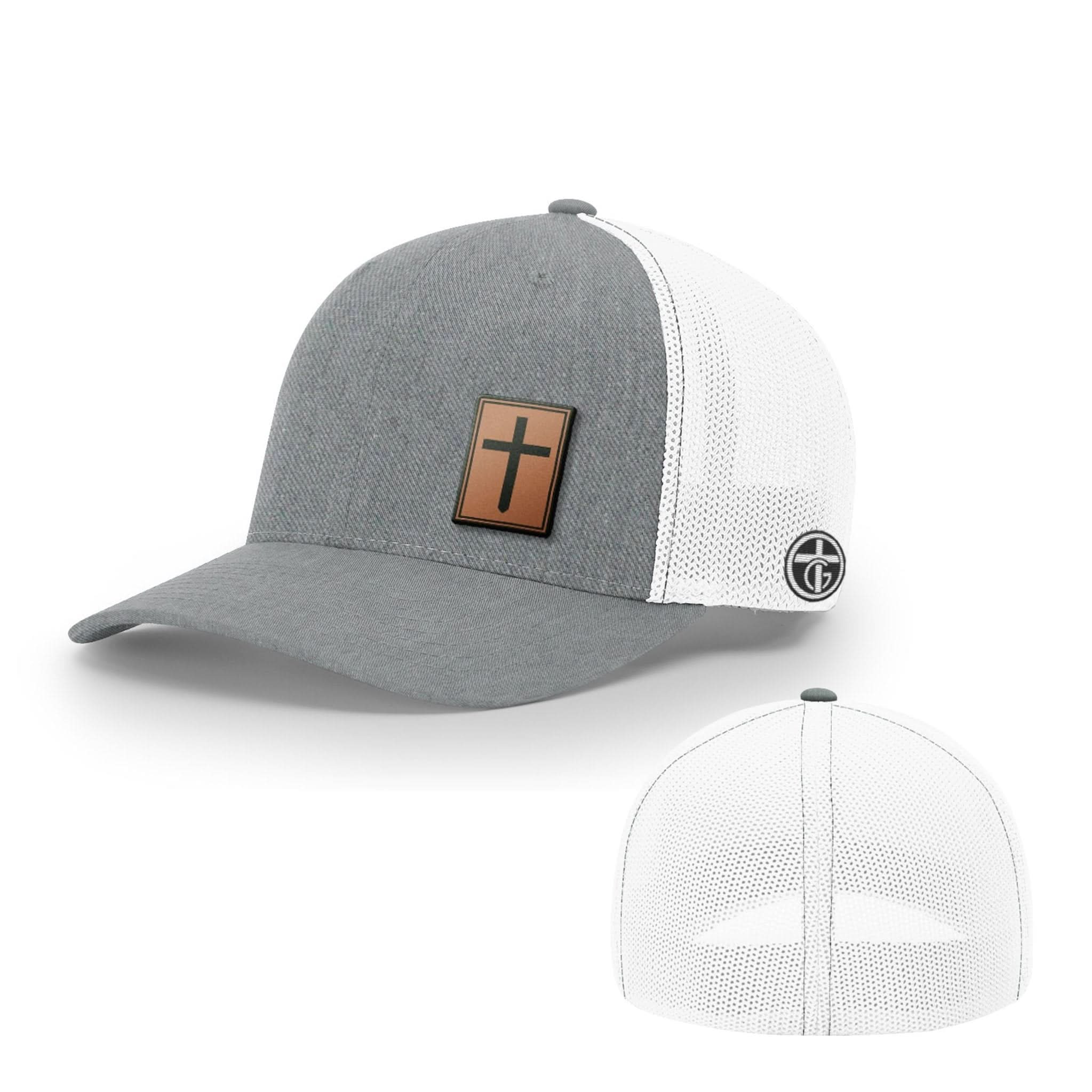 OurTrueGod Customs Hat Flexfit / Heather and White / S/M Cross Leather Patch Hats