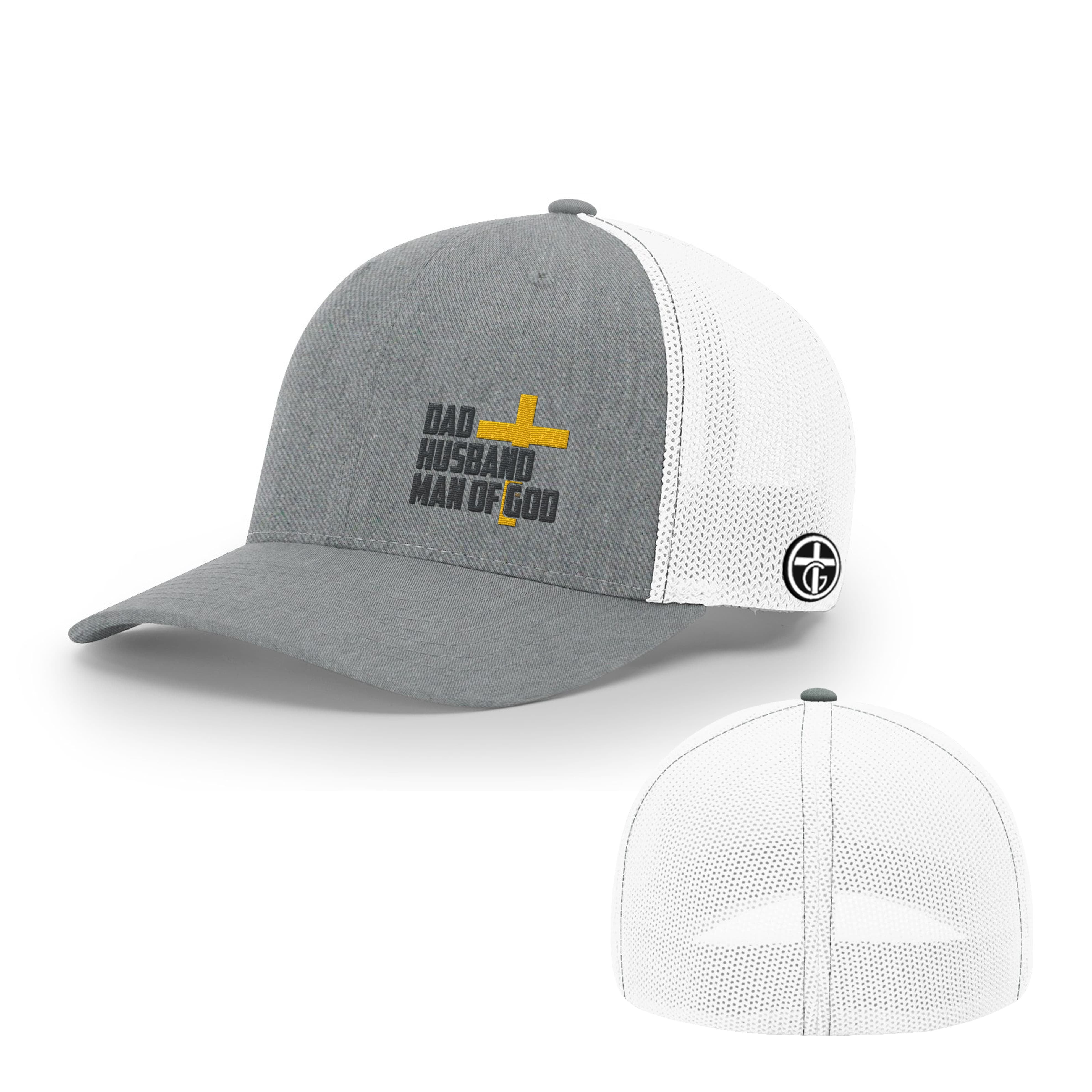OurTrueGod Customs Hat Flexfit / Heather and White / S/M Dad, Husband, Man of God Hats