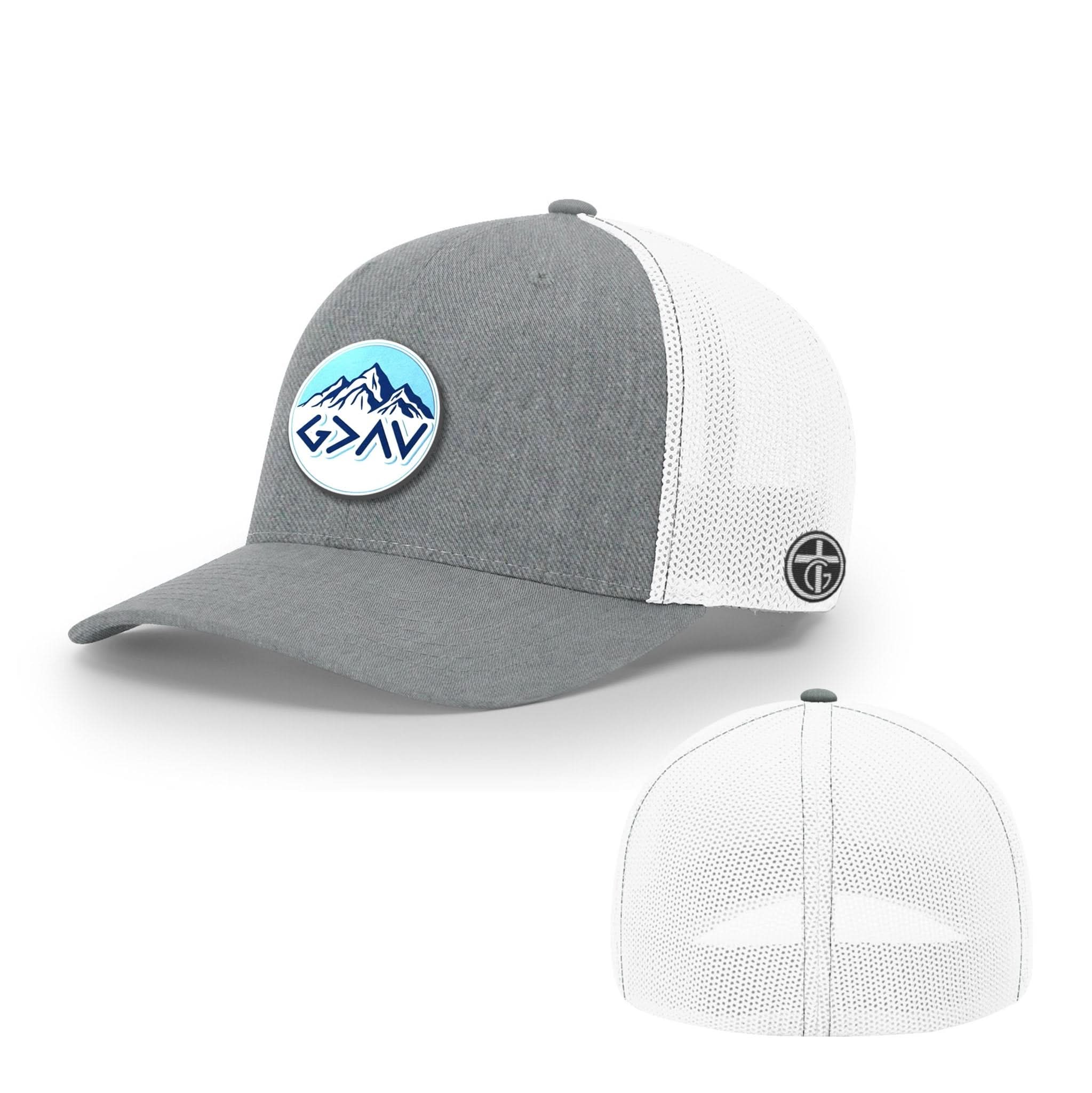OurTrueGod Customs Hat Flexfit / Heather and White / S/M God Is Greater Than The Highs And Lows Mountain Circle Patch Hats