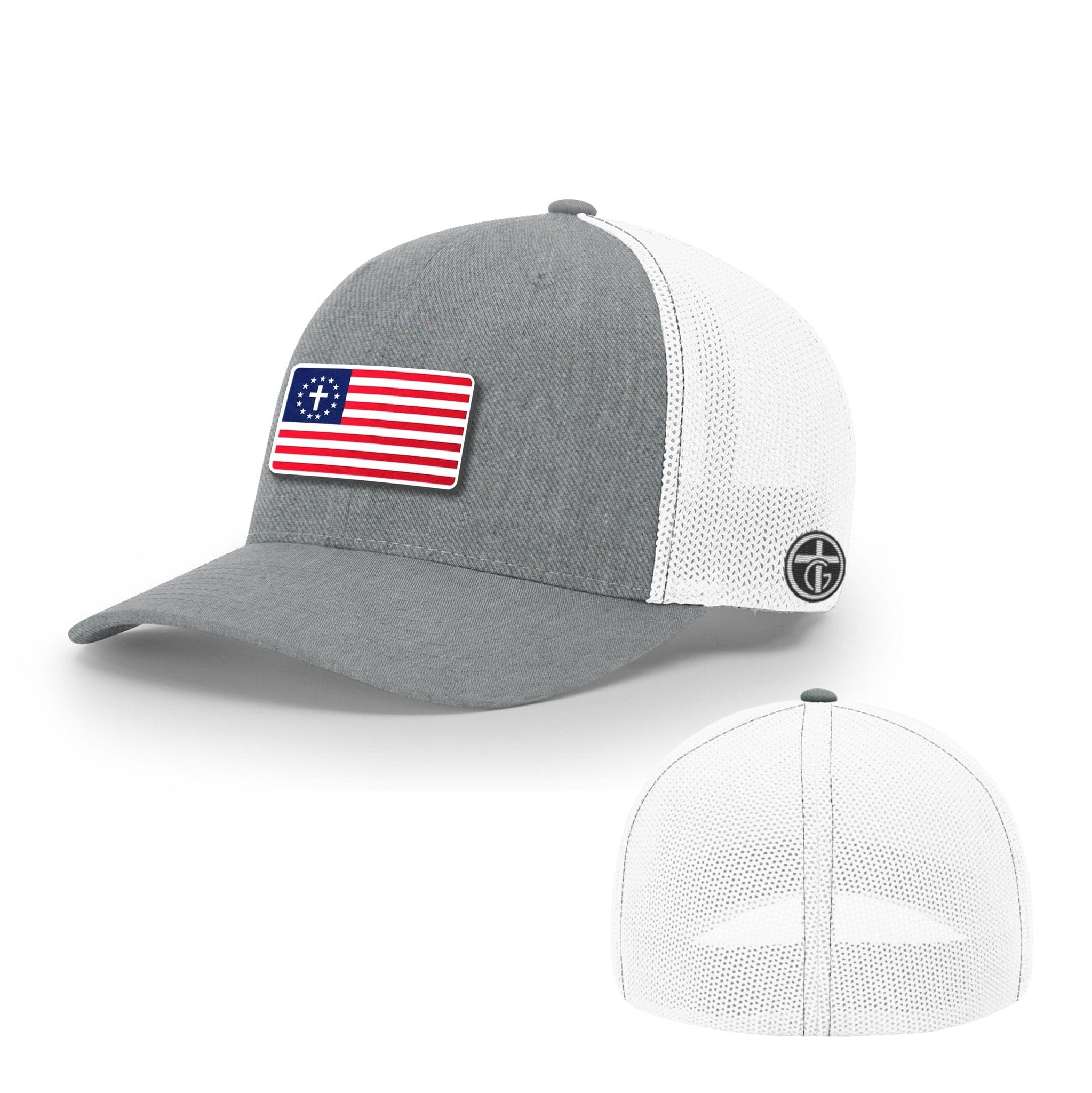 OurTrueGod Customs Hat Flexfit / Heather and White / S/M One Nation Under God Patch Hats