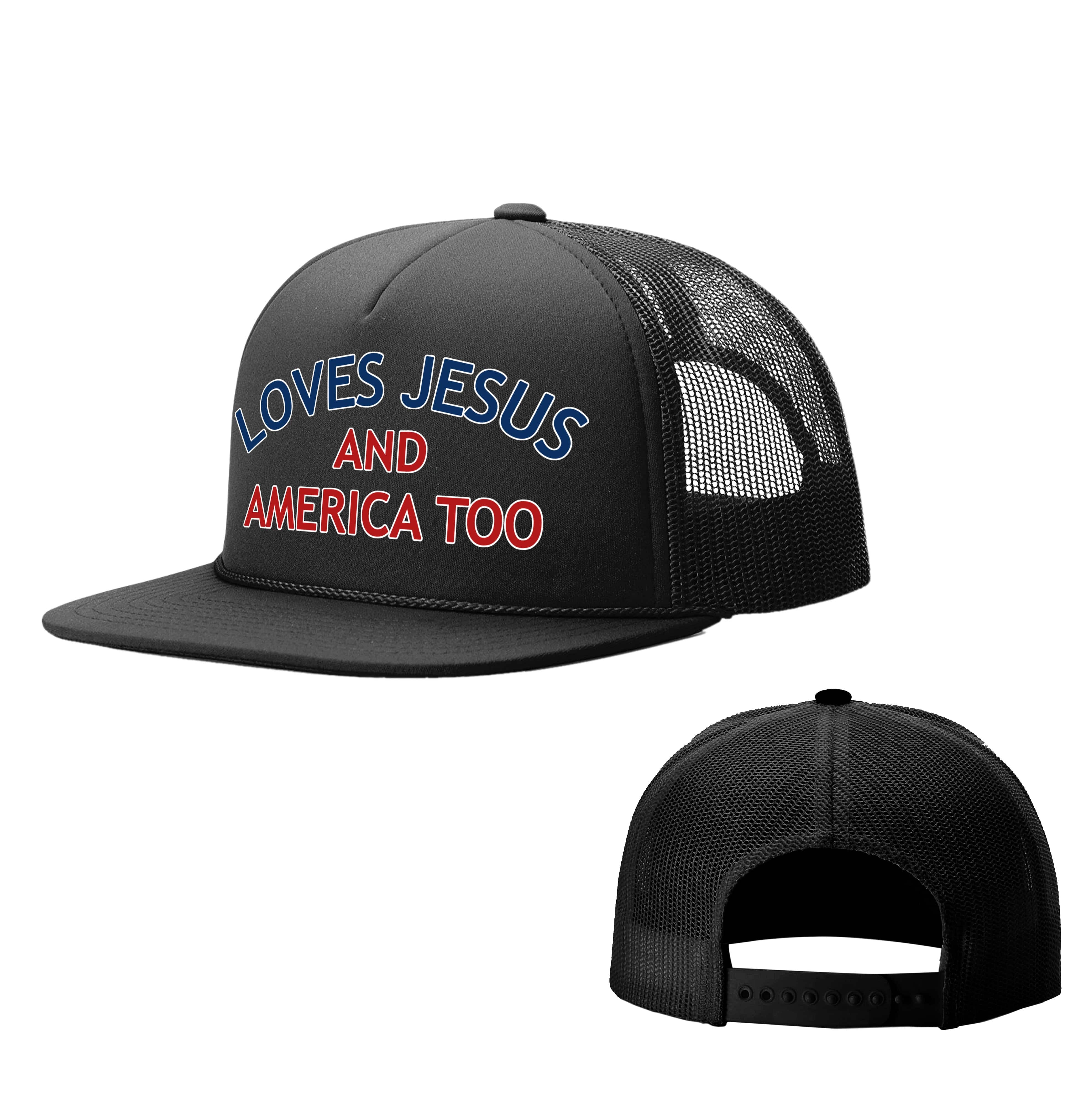 OurTrueGod Customs Hat Full Black / One Size Loves Jesus America Too Foam Trucker Hats