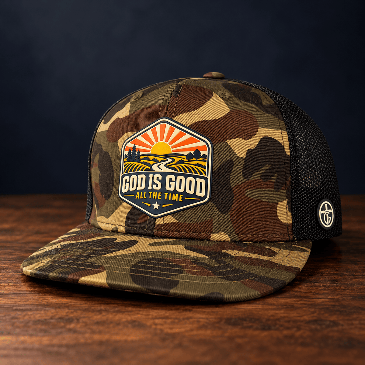 OurTrueGod Customs Hat God Is Good - All the Time Camo Trucker Hat