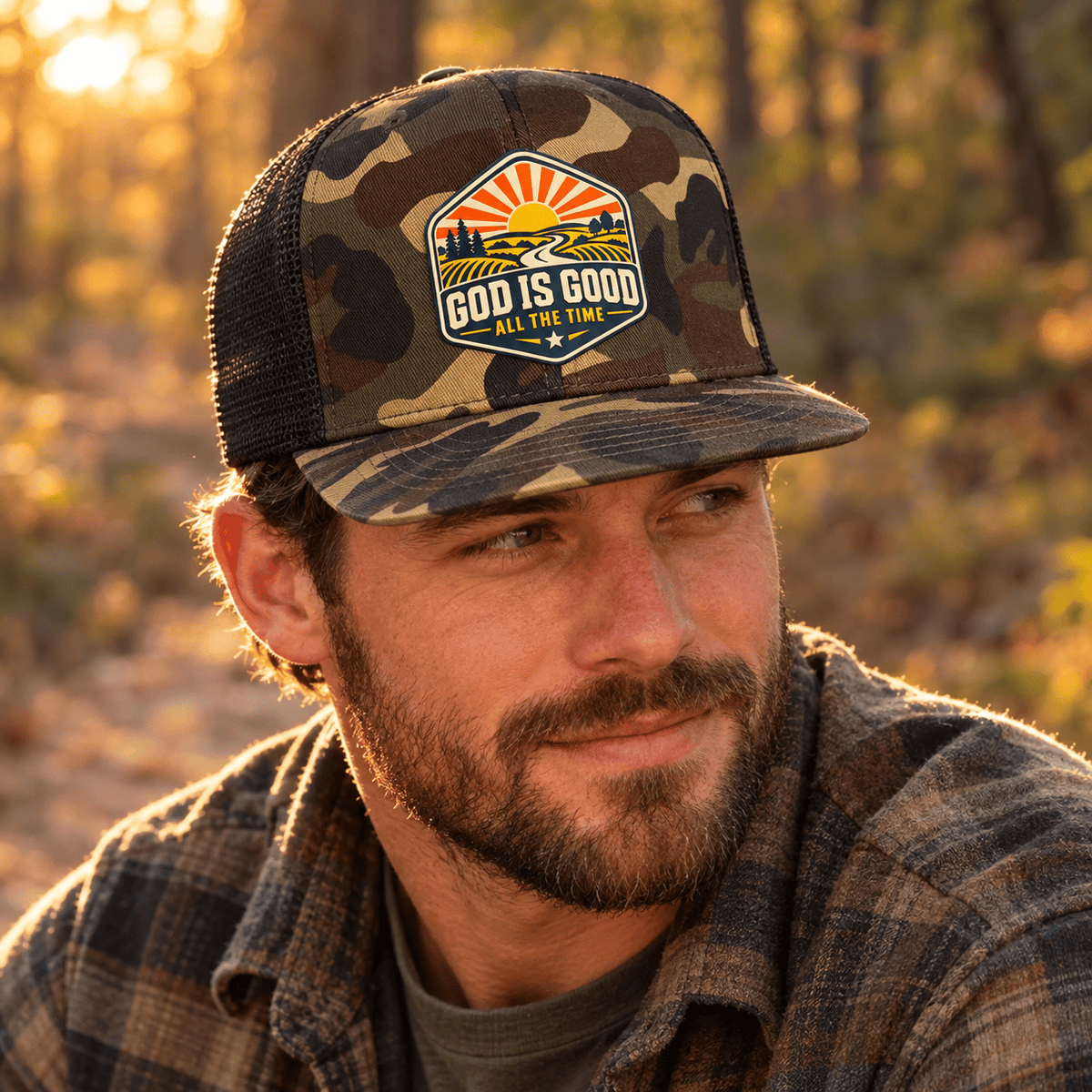 OurTrueGod Customs Hat God Is Good - All the Time Camo Trucker Hat