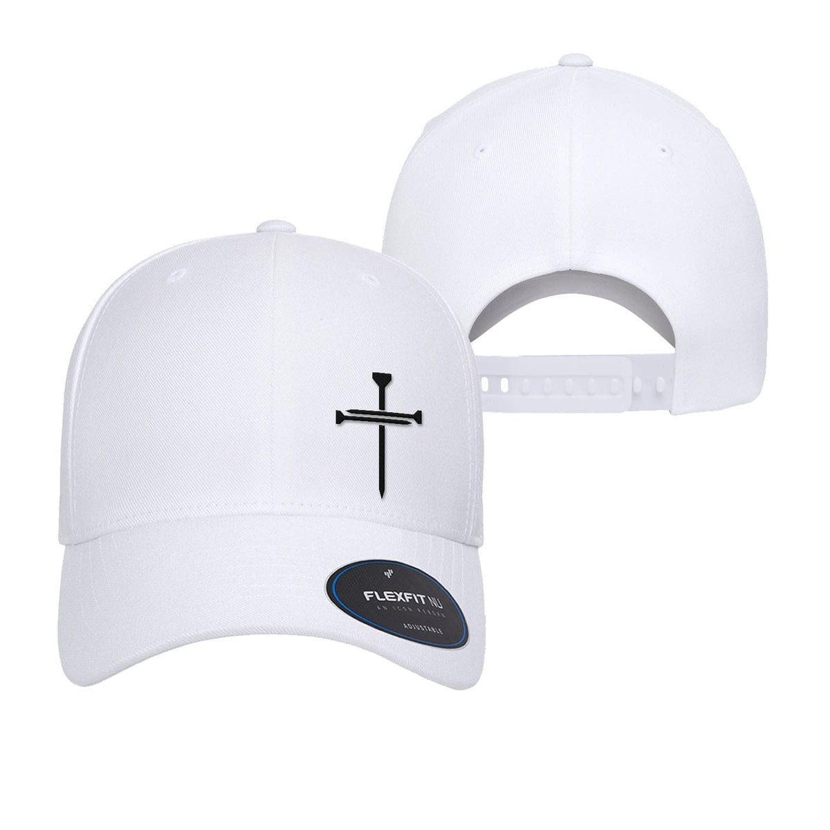OurTrueGod Customs Hat Nail Cross Lower Left Premium Flexfit Hats