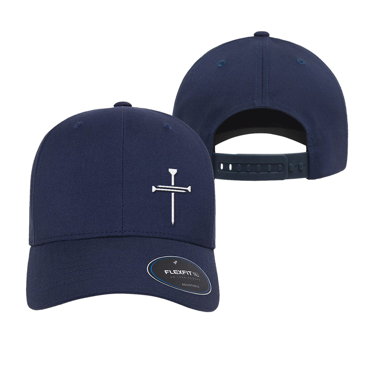 OurTrueGod Customs Hat Nail Cross Lower Left Premium Flexfit Hats