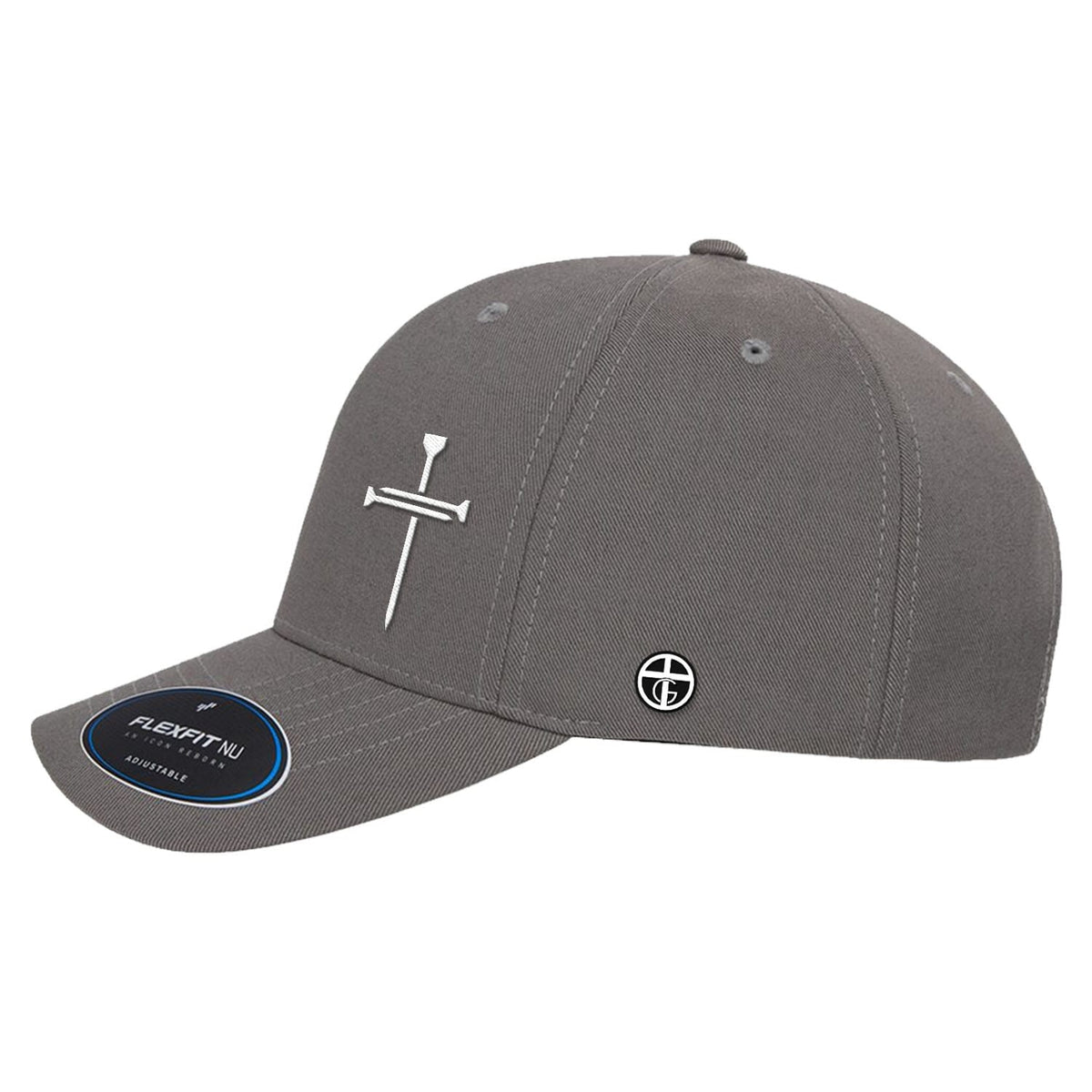 OurTrueGod Customs Hat Nail Cross Lower Left Premium Flexfit Hats