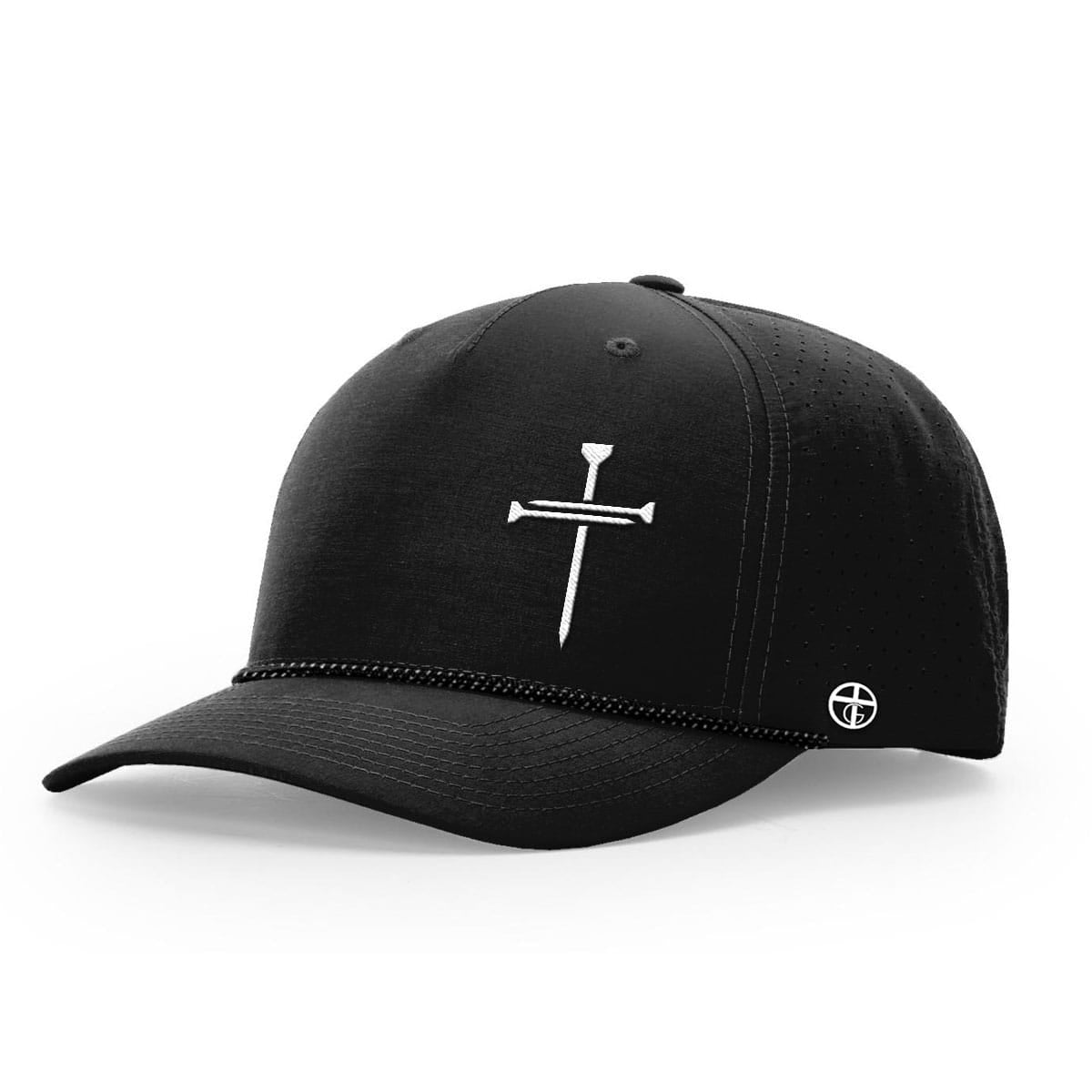 OurTrueGod Customs Hat Performance Hat / Black and Black Grey / One Size Nail Cross Lower Left Performance Rope Hats