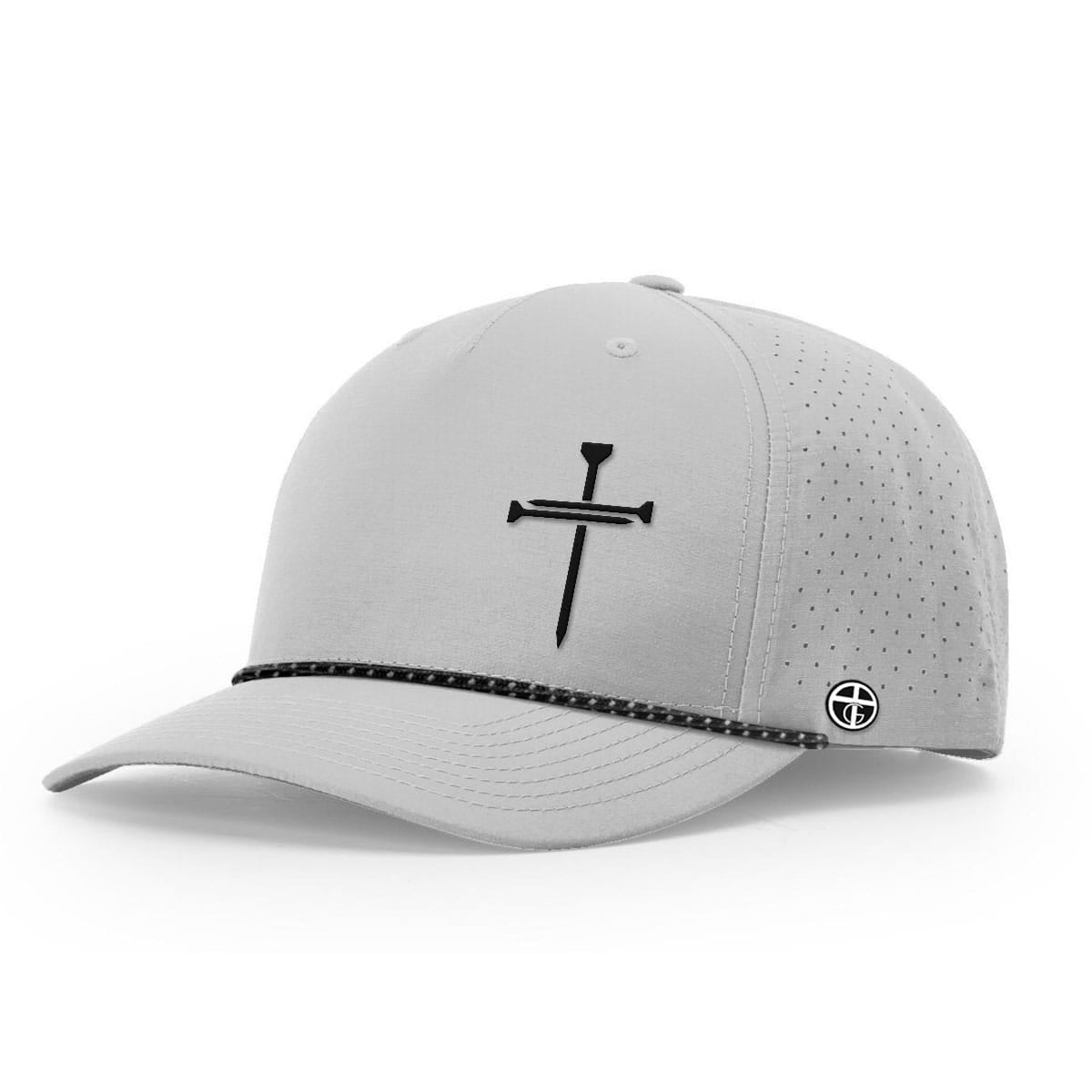OurTrueGod Customs Hat Performance Hat / Silver and Black Silver / One Size Nail Cross Lower Left Performance Rope Hats