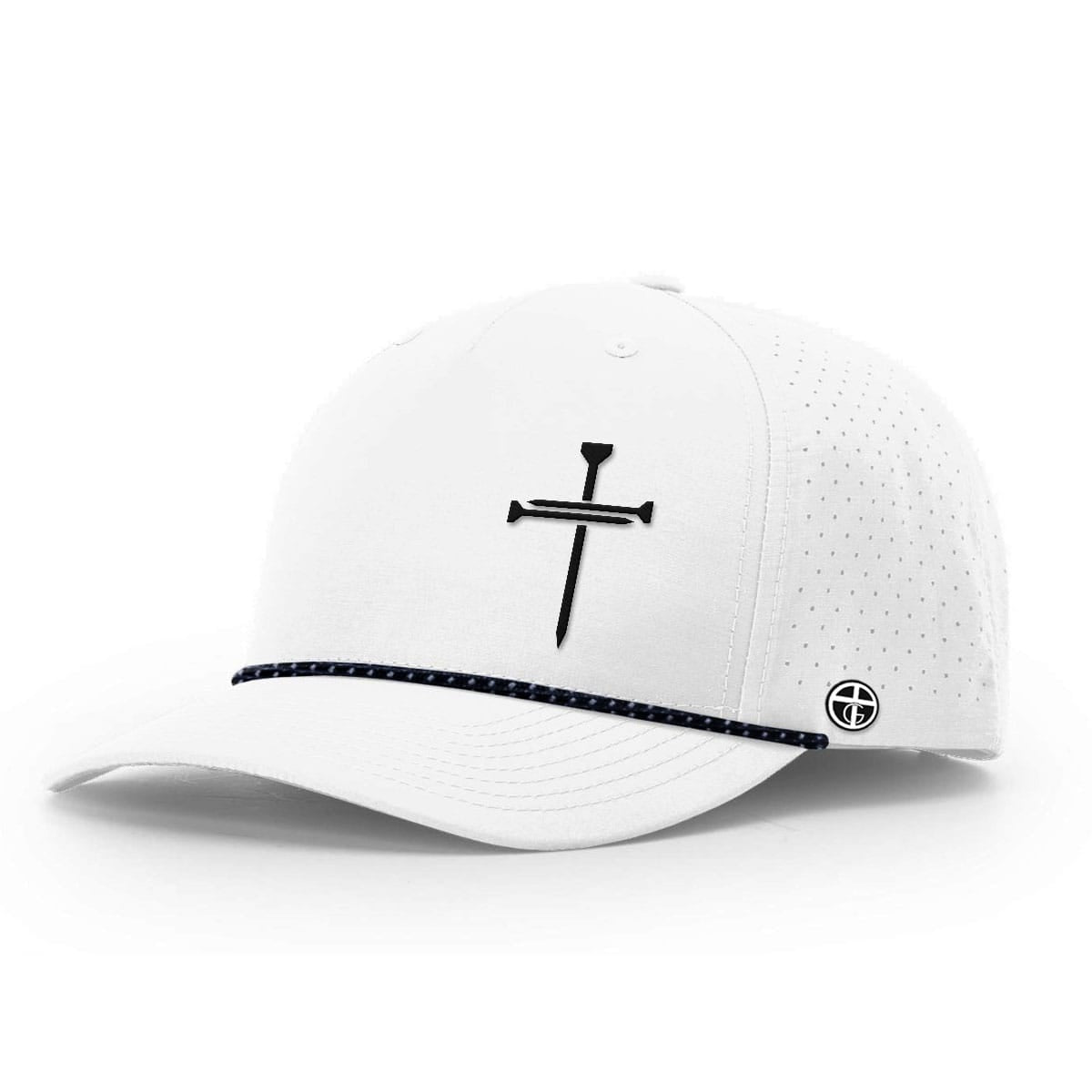 OurTrueGod Customs Hat Performance Hat / White and Navy Grey / One Size Nail Cross Lower Left Performance Rope Hats