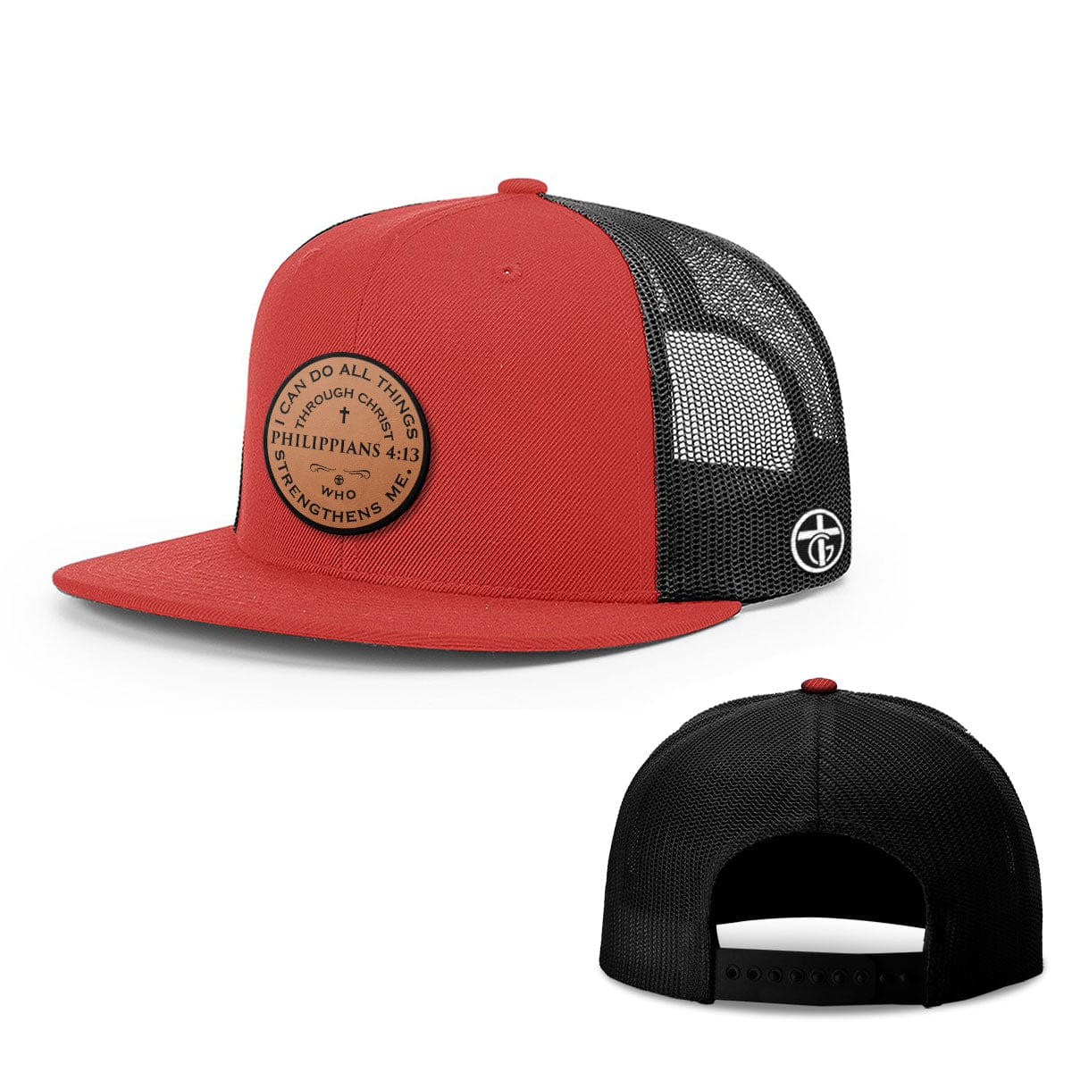 OurTrueGod Customs Hat Philippians 4:13 Leather Patch Hats