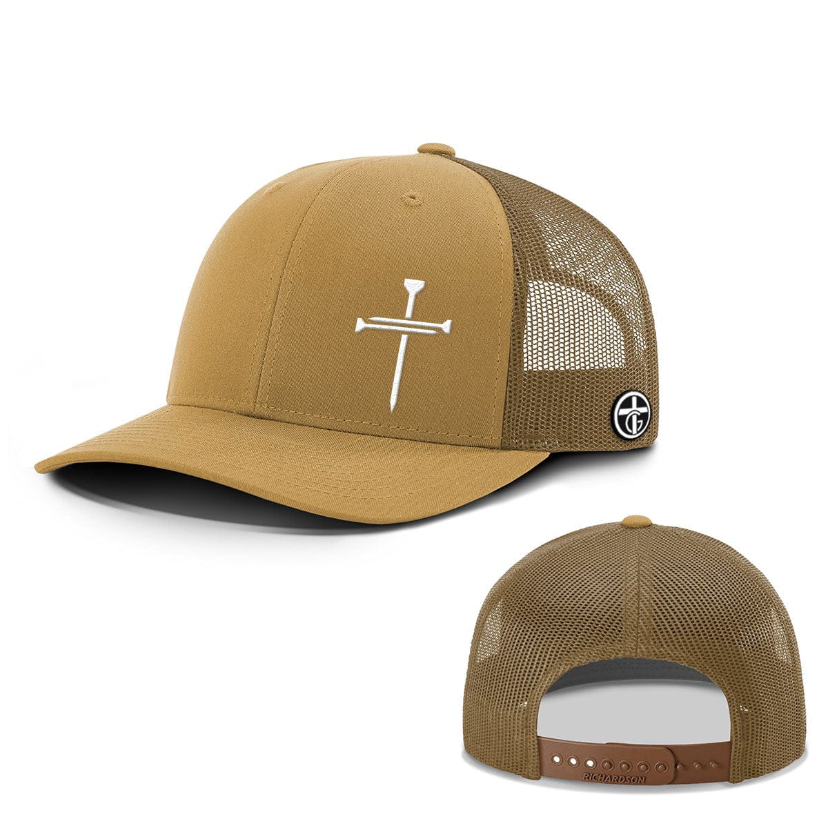 OurTrueGod Customs Hat Snapback / Amber Gold / One Size Nail Cross Lower Left Everyday Faith Hats