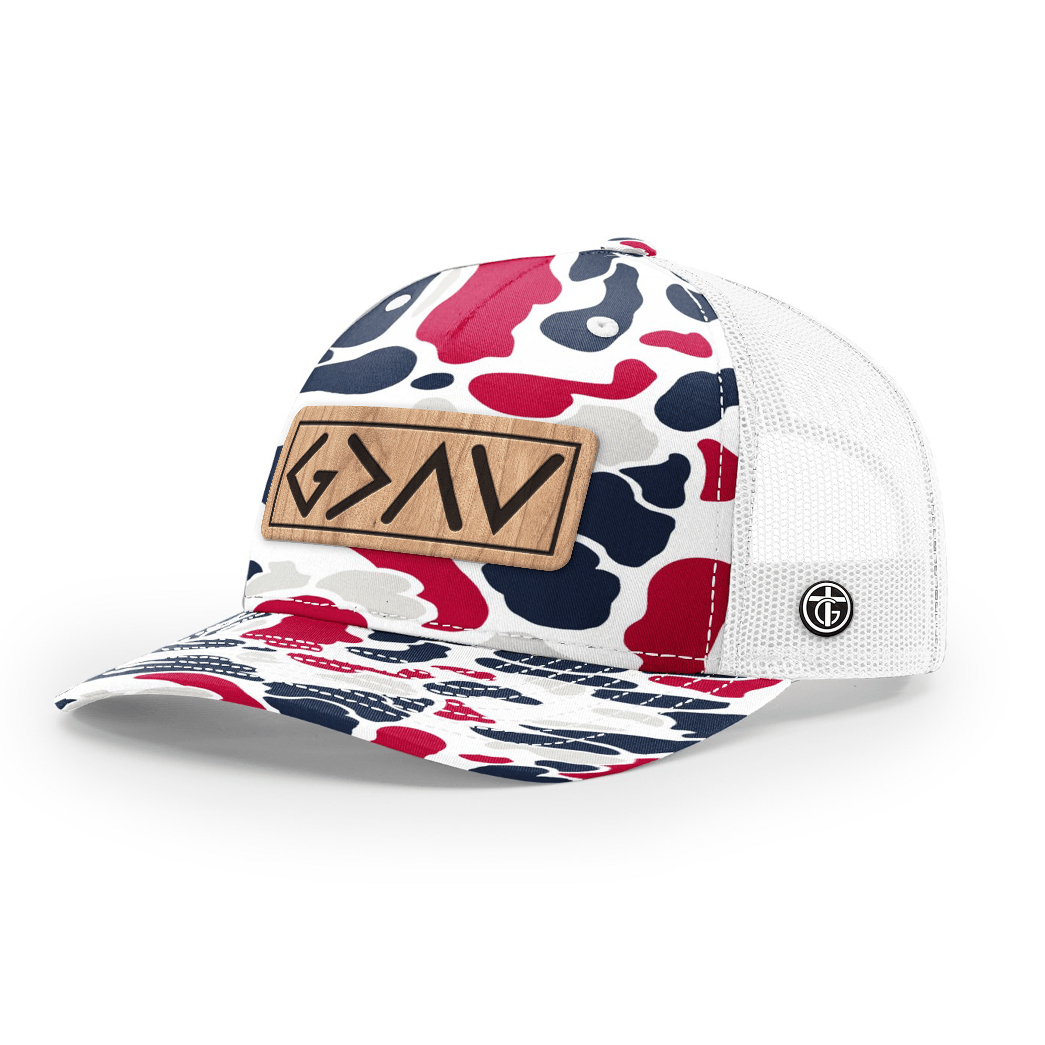 OurTrueGod Customs Hat Snapback / Americana Duck Camo and White / One Size God Is Greater Than The Highs And Lows Wood Patch Camo Hats