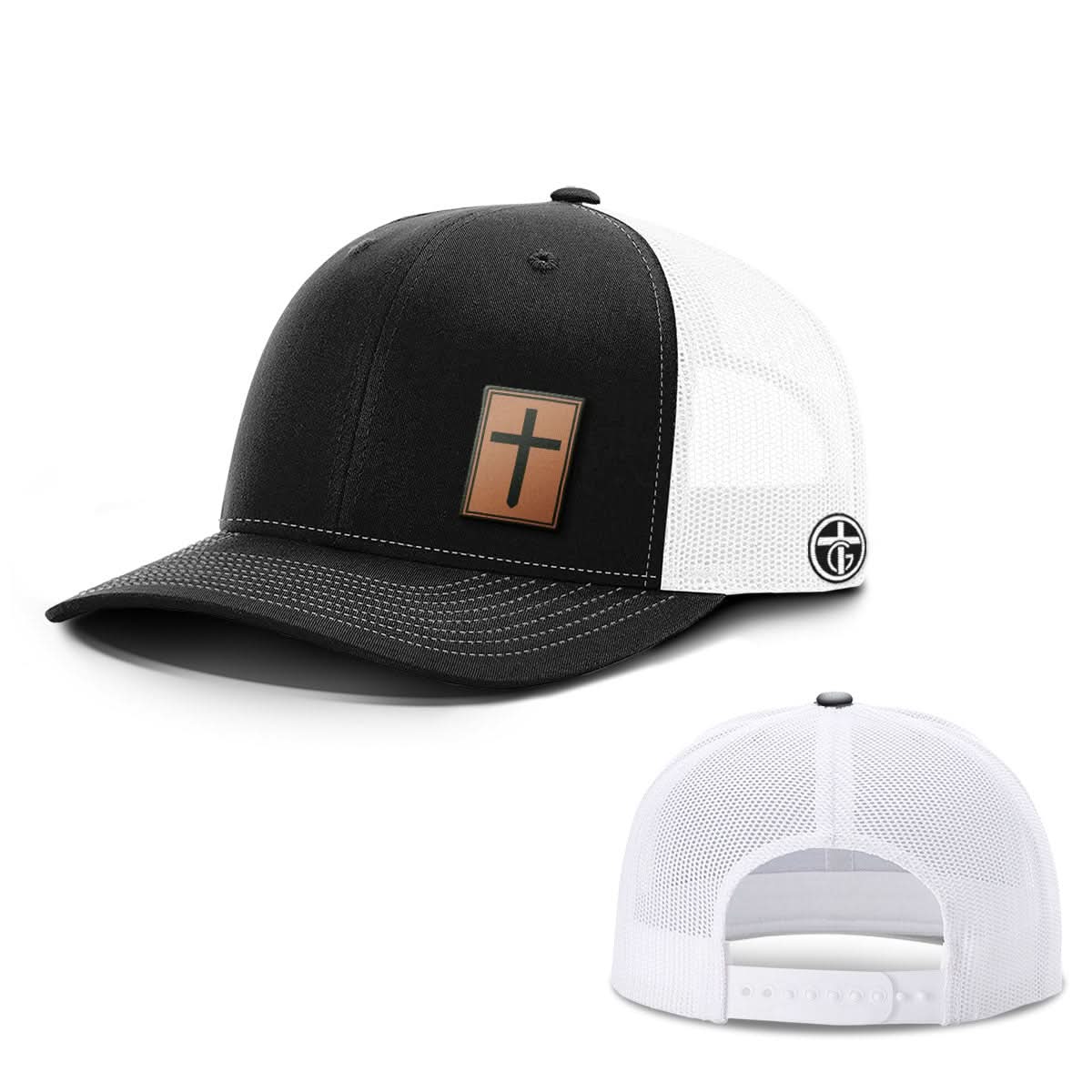 OurTrueGod Customs Hat Snapback / Black and White / One Size Cross Leather Patch Hats
