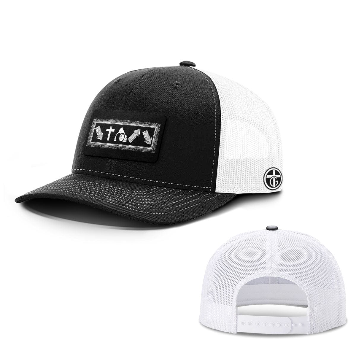 OurTrueGod Customs Hat Snapback / Black and White / One Size Jesus Death and Resurrection Patch Hats