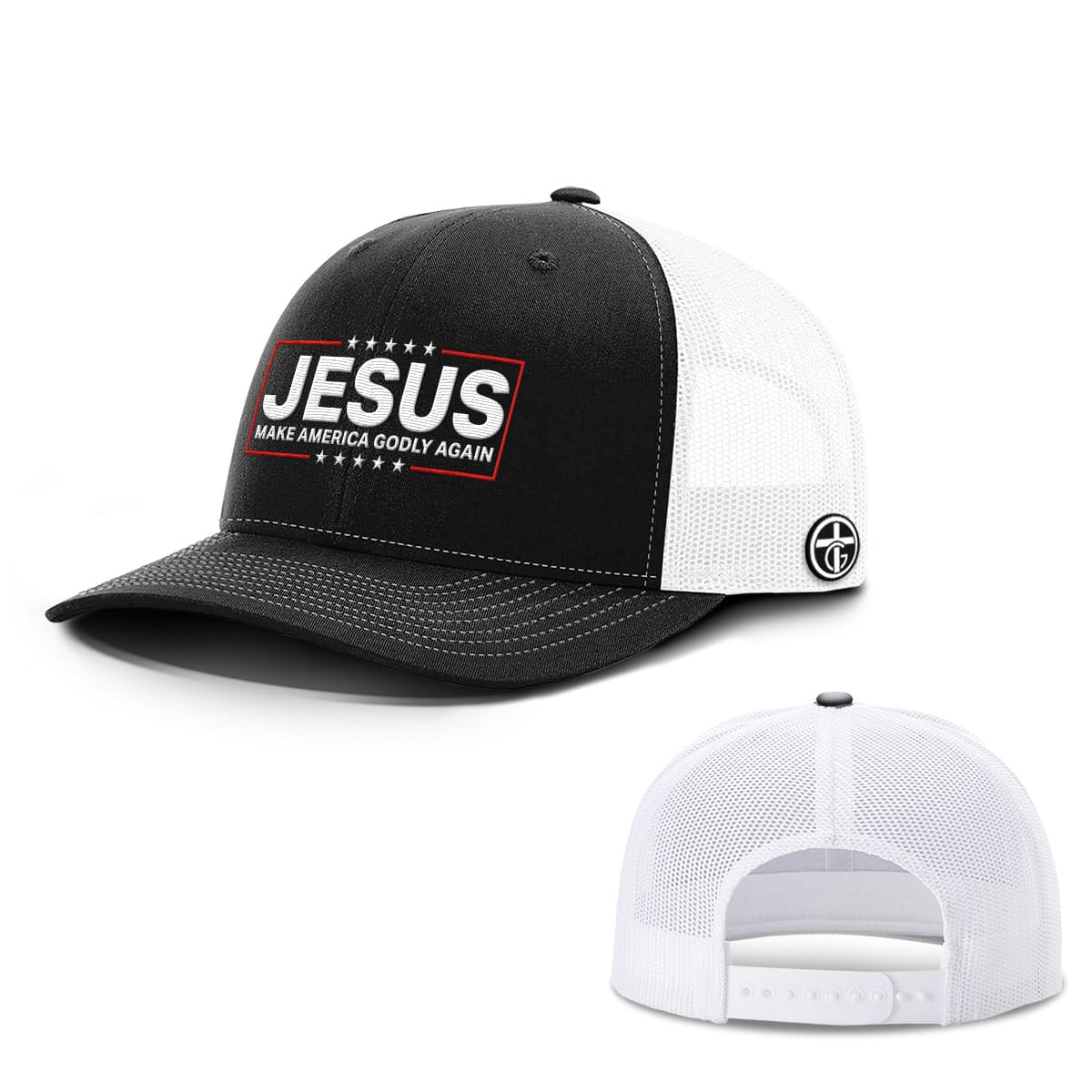OurTrueGod Customs Hat Snapback / Black and White / One Size Jesus Make America Godly Again Hats