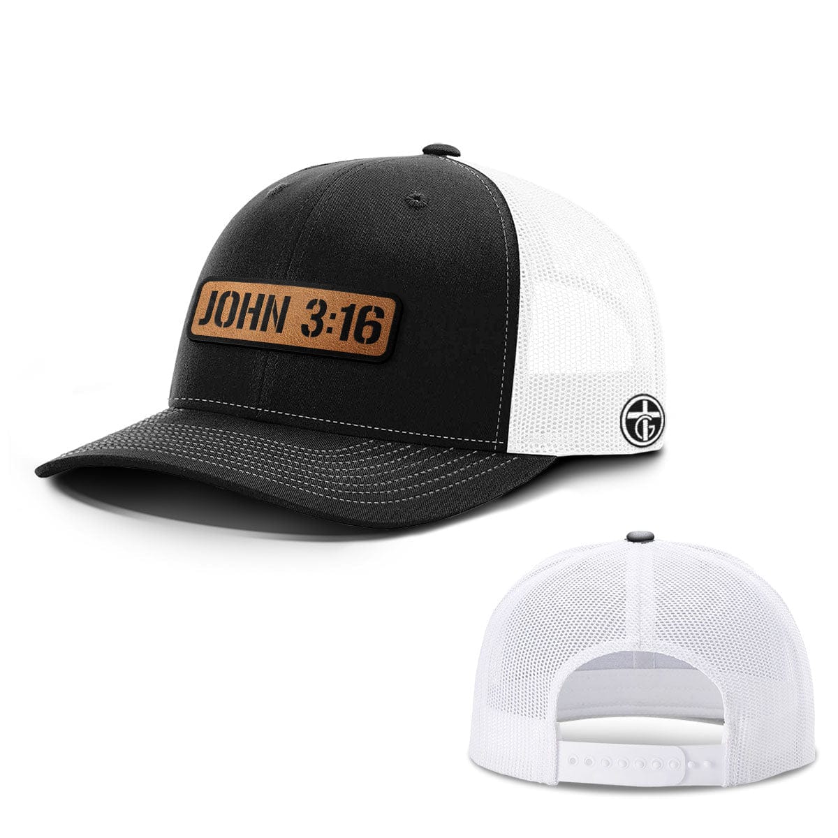 OurTrueGod Customs Hat Snapback / Black and White / One Size John 3:16 Leather Patch Hats