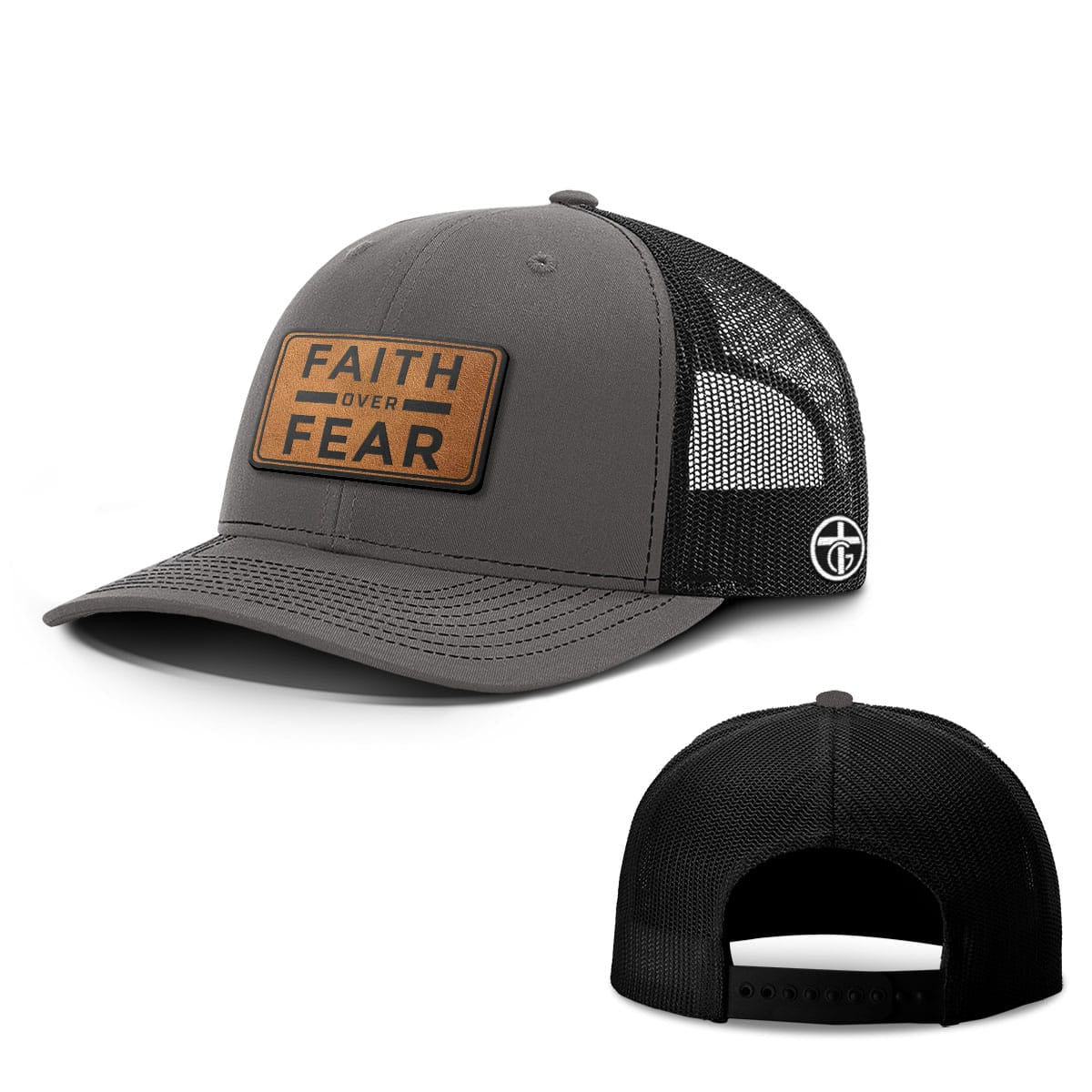 OurTrueGod Customs Hat Snapback / Charcoal and Black / One Size Faith Over Fear Leather Patch Hats
