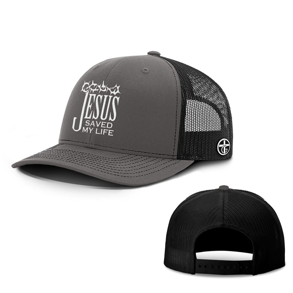 OurTrueGod Customs Hat Snapback / Charcoal and Black / One Size Jesus Saved My Life Hats