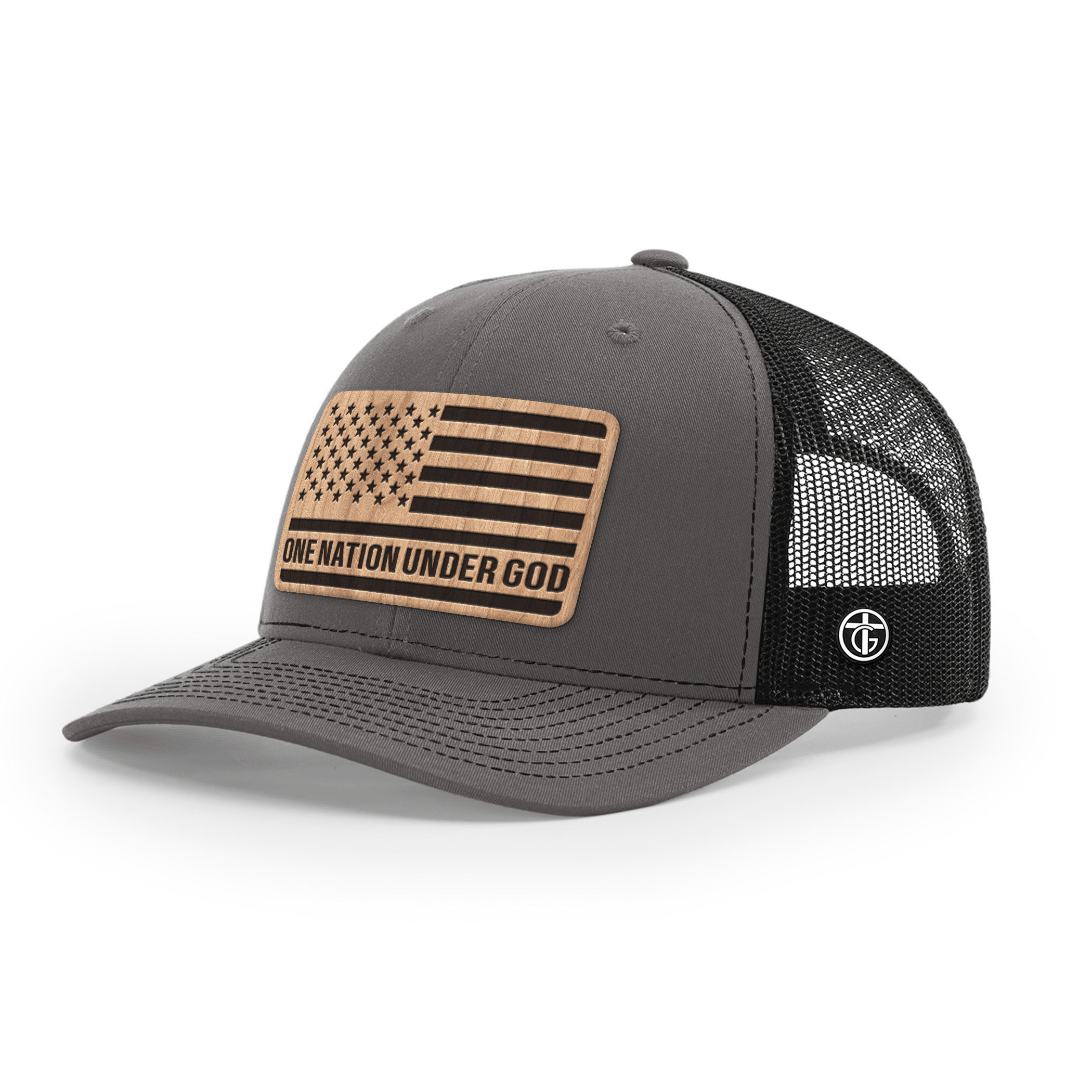OurTrueGod Customs Hat Snapback / Charcoal and Black / One Size One Nation Under God Wood Patch Hats