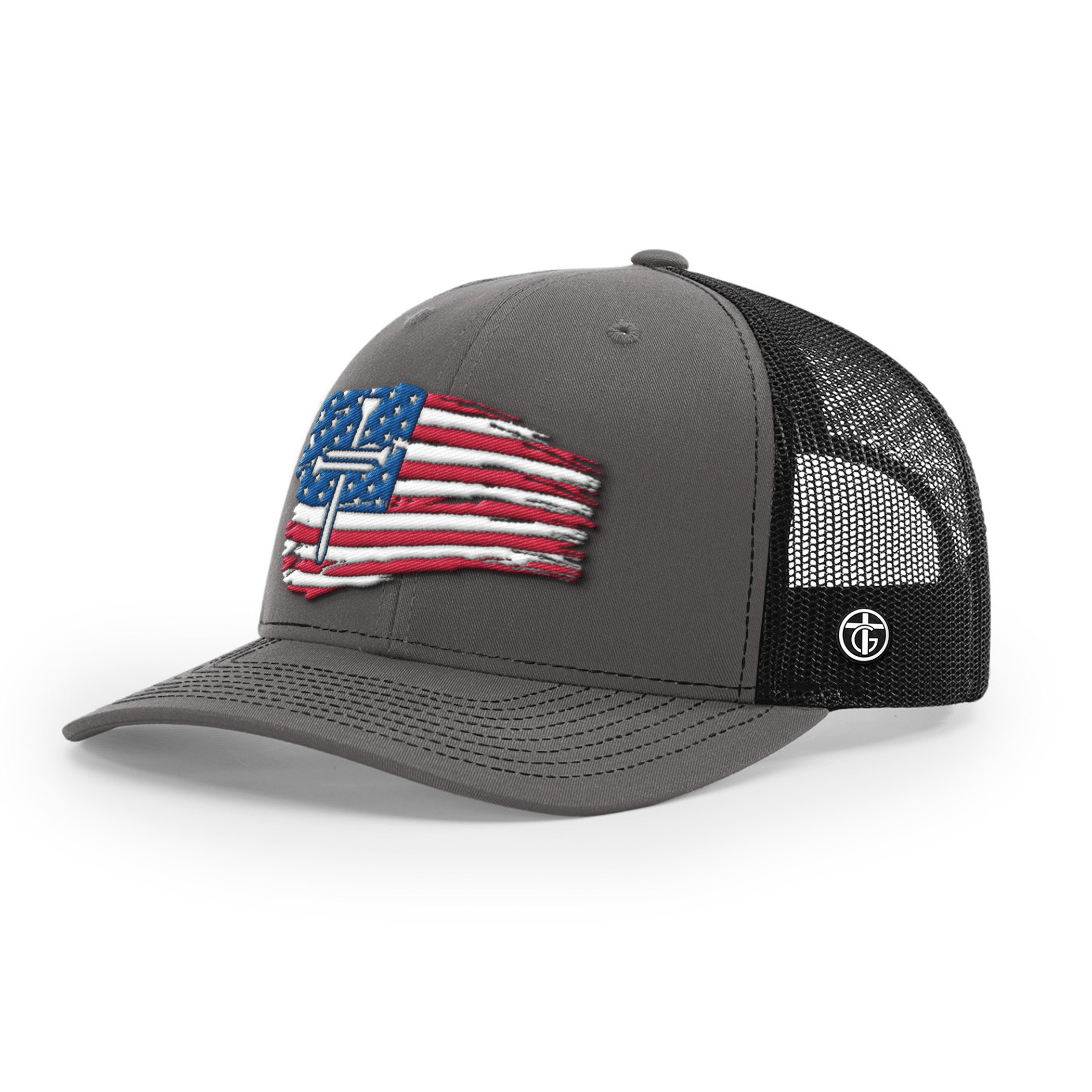 OurTrueGod Customs Hat Snapback / Charcoal and Black / One Size Tattered Flag Cross Richardson Hats
