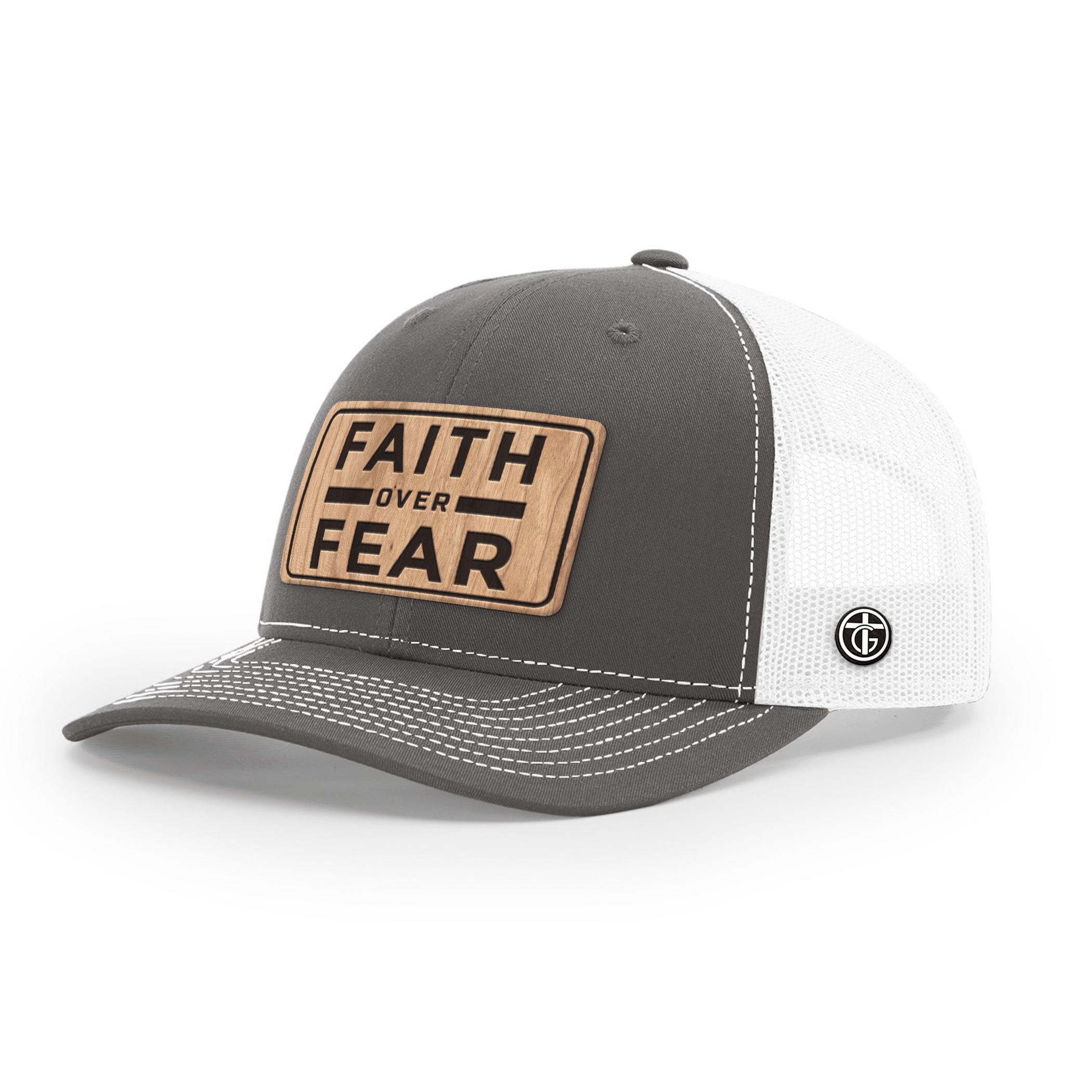 OurTrueGod Customs Hat Snapback / Charcoal and White / One Size Faith Over Fear Wood Patch Hats