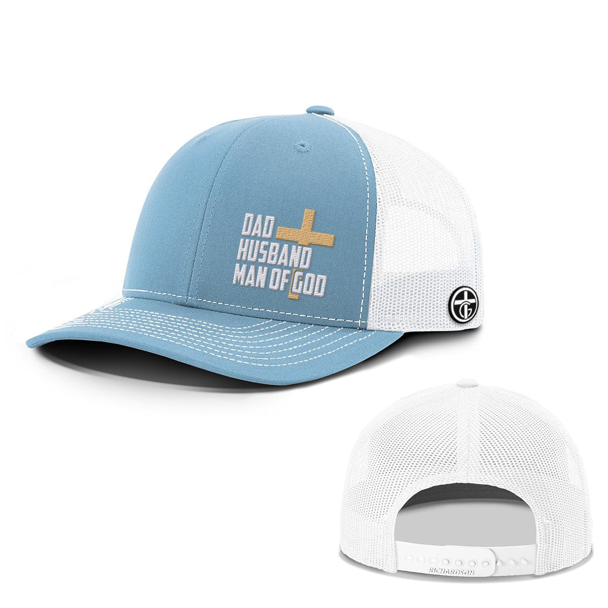OurTrueGod Customs Hat Snapback / Columbia Blue and White / One Size Dad, Husband, Man of God Everyday Faith Hats