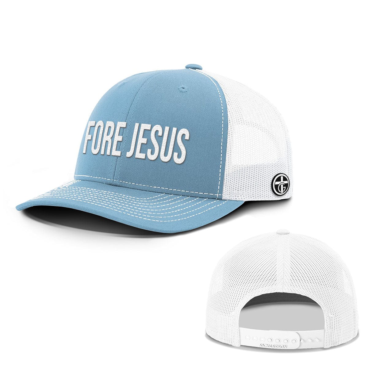OurTrueGod Customs Hat Snapback / Columbia Blue and White / One Size FORE JESUS Everyday Faith Hats