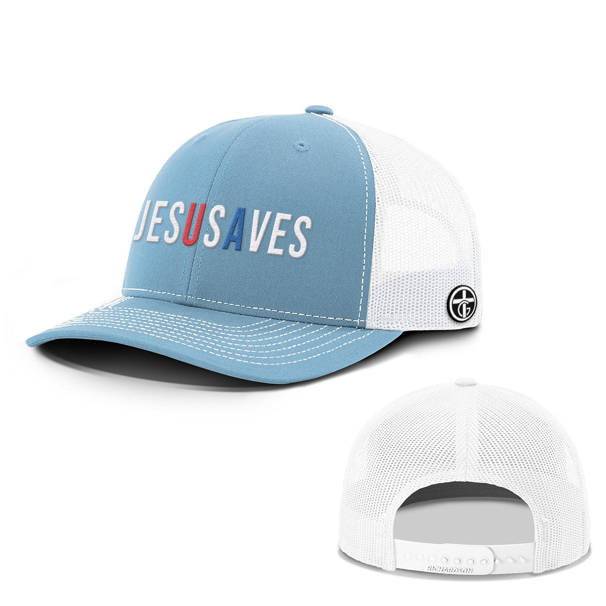 OurTrueGod Customs Hat Snapback / Columbia Blue and White / One Size JESUSAVES Everyday Faith Hats