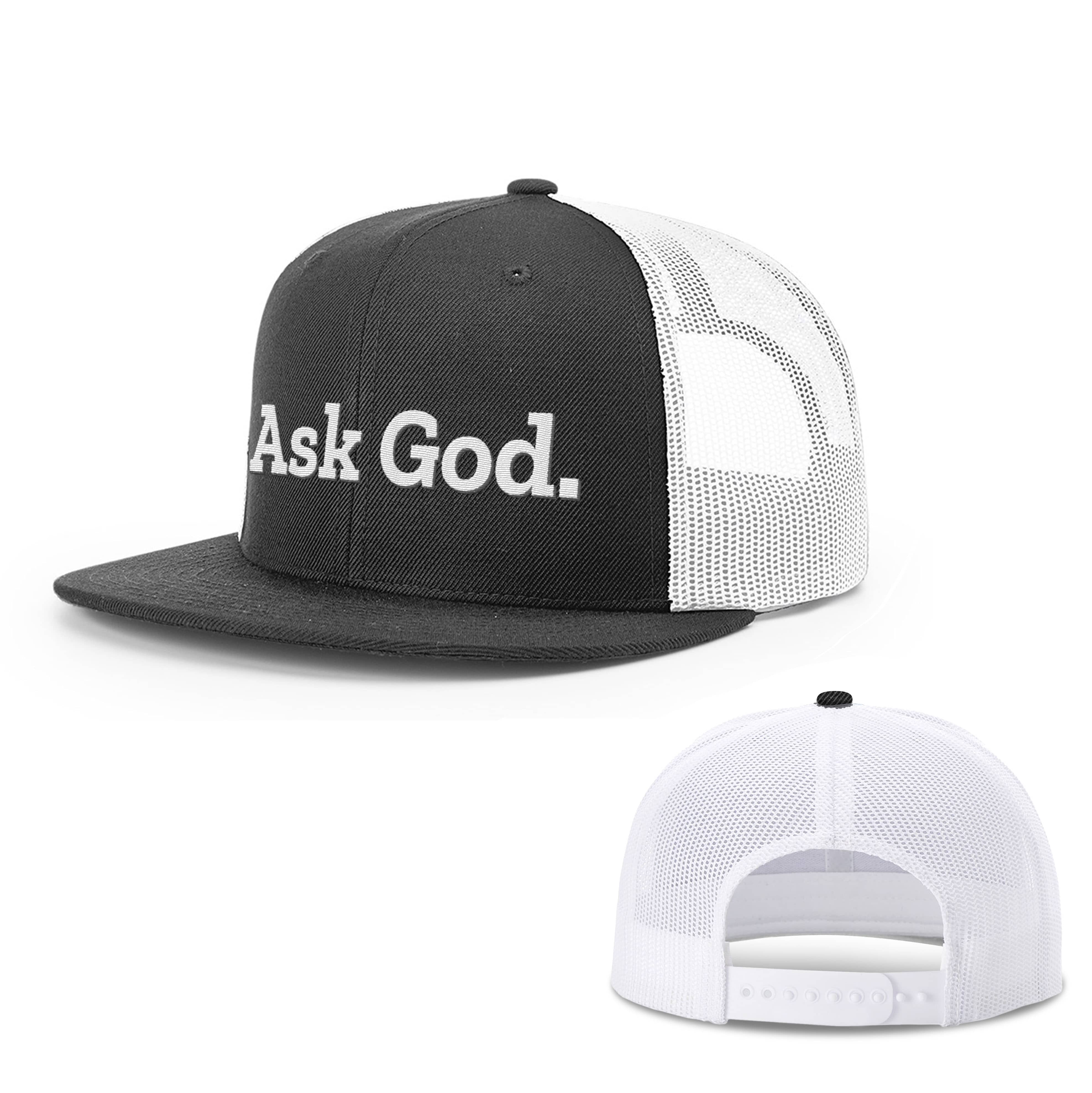 OurTrueGod Customs Hat Snapback Flatbill / Black and White / One Size Ask God. Hats