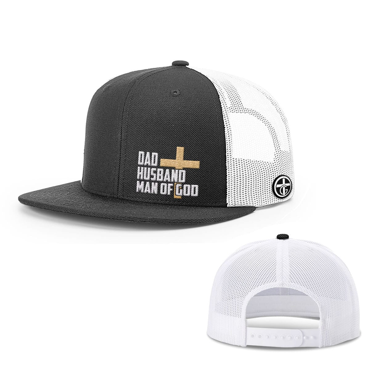 OurTrueGod Customs Hat Snapback Flatbill / Black and White / One Size Dad, Husband, Man of God Hats