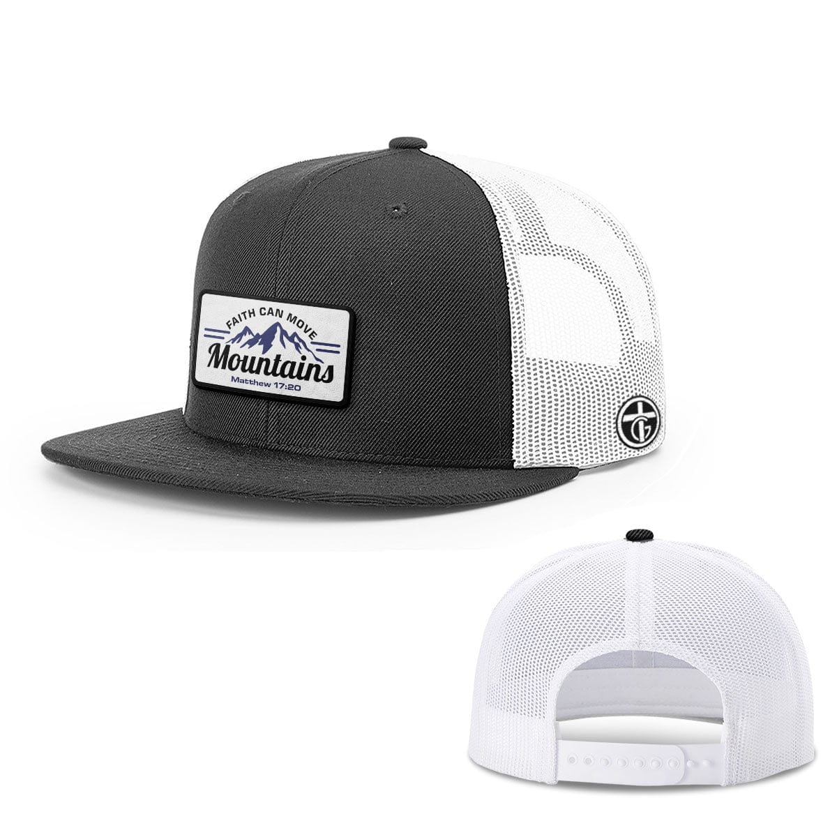 OurTrueGod Customs Hat Snapback Flatbill / Black and White / One Size Faith Can Move Mountains Patch Hats