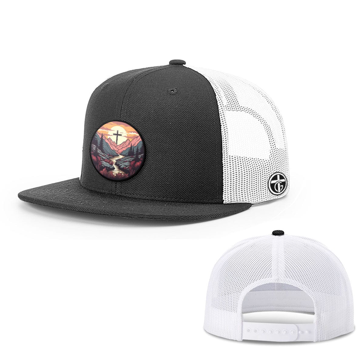 OurTrueGod Customs Hat Snapback Flatbill / Black and White / One Size Faith Can Move Mountains v2 Circle Patch Hats