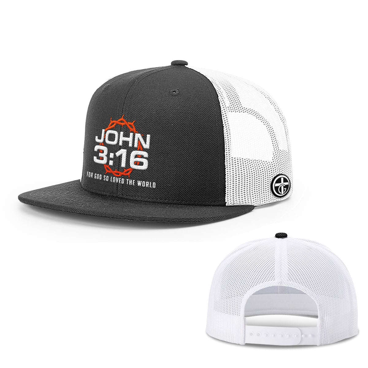 OurTrueGod Customs Hat Snapback Flatbill / Black and White / One Size For God So Loved The World Hats